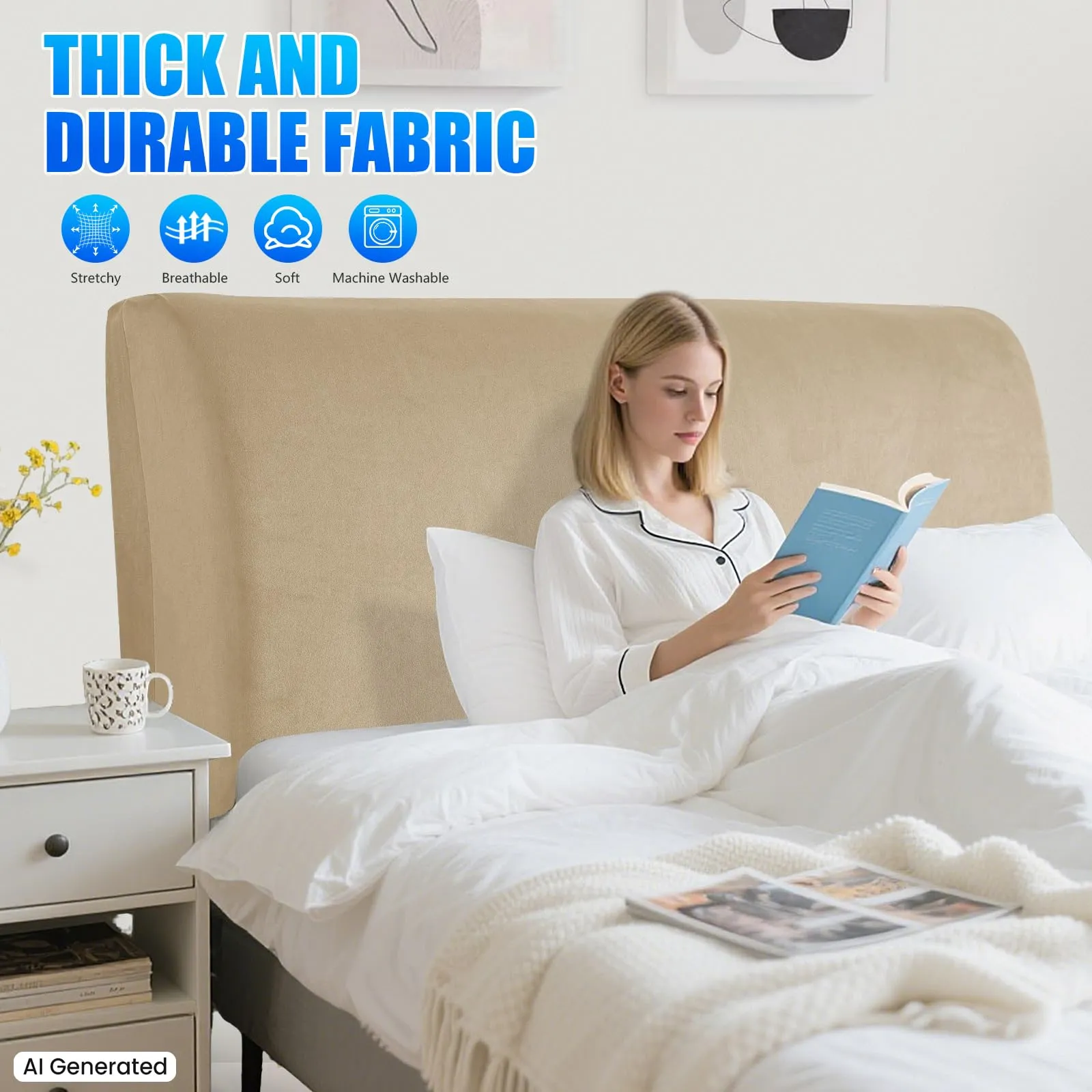 CYCMACO Copri Testata Letto in Velluto Universale 180cm, Cammello - immagine 2