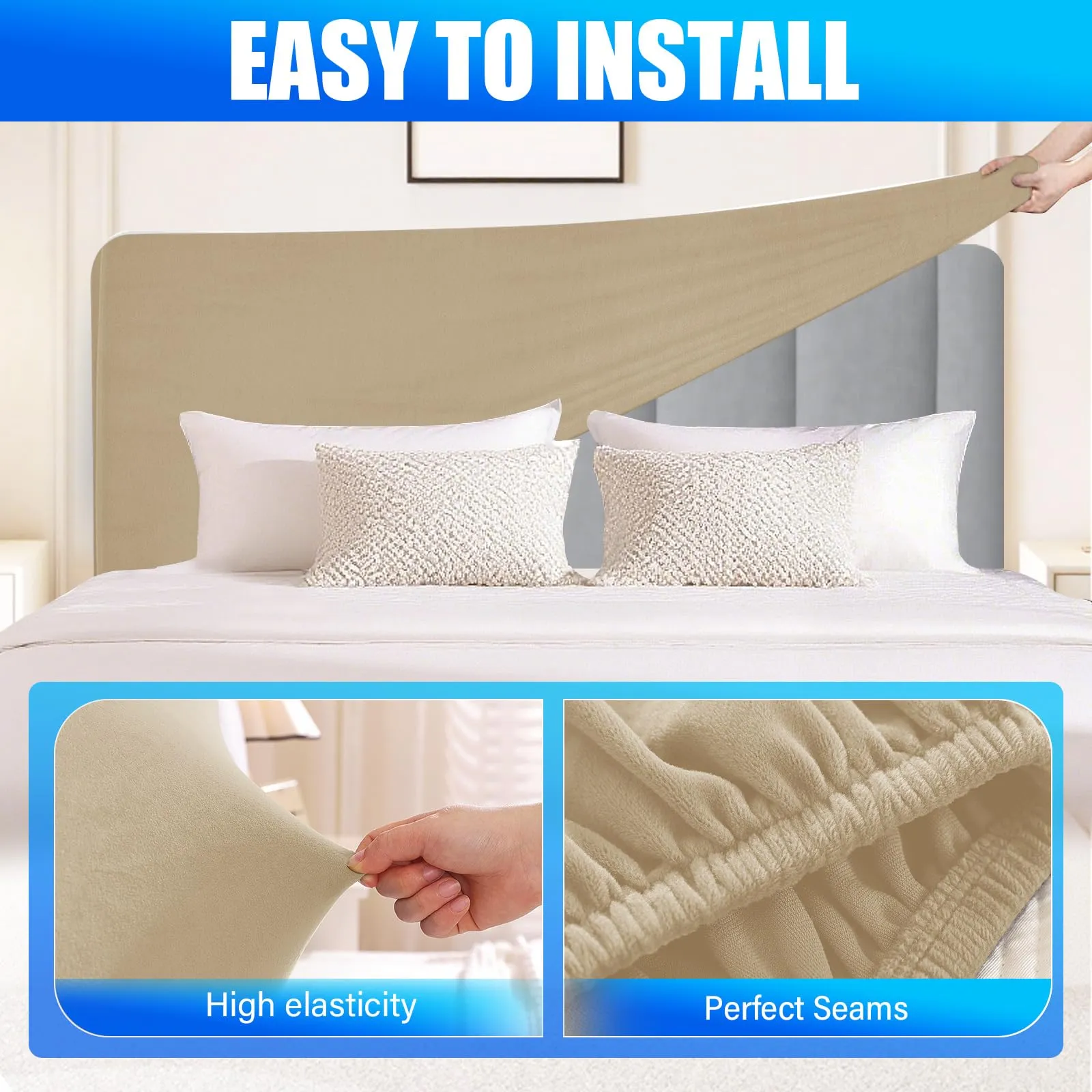 CYCMACO Copri Testata Letto in Velluto Universale 180cm, Cammello - immagine 5