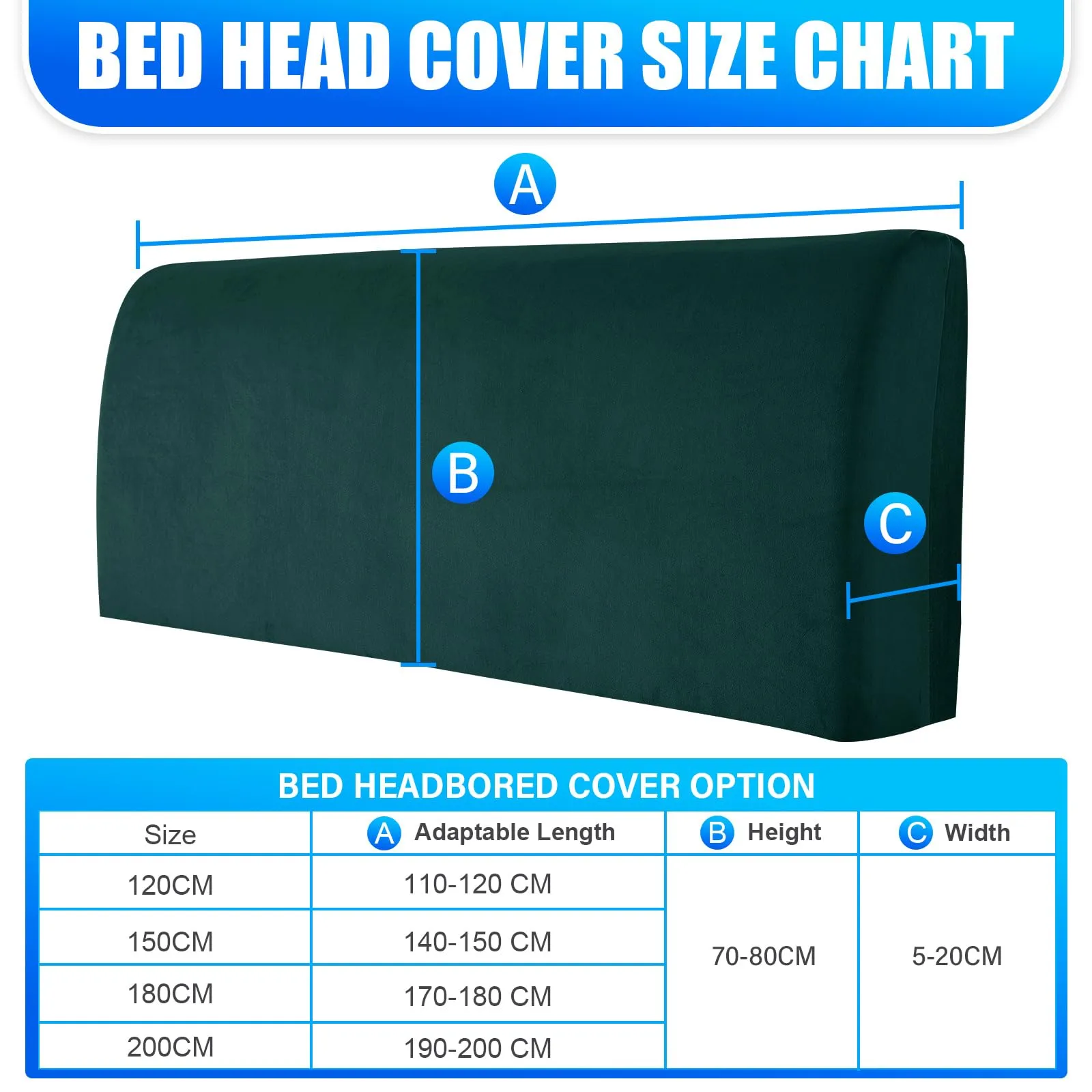 CYCMACO Copri Testata Letto in Velluto Universale, 150cm, Verde Scuro - immagine 3