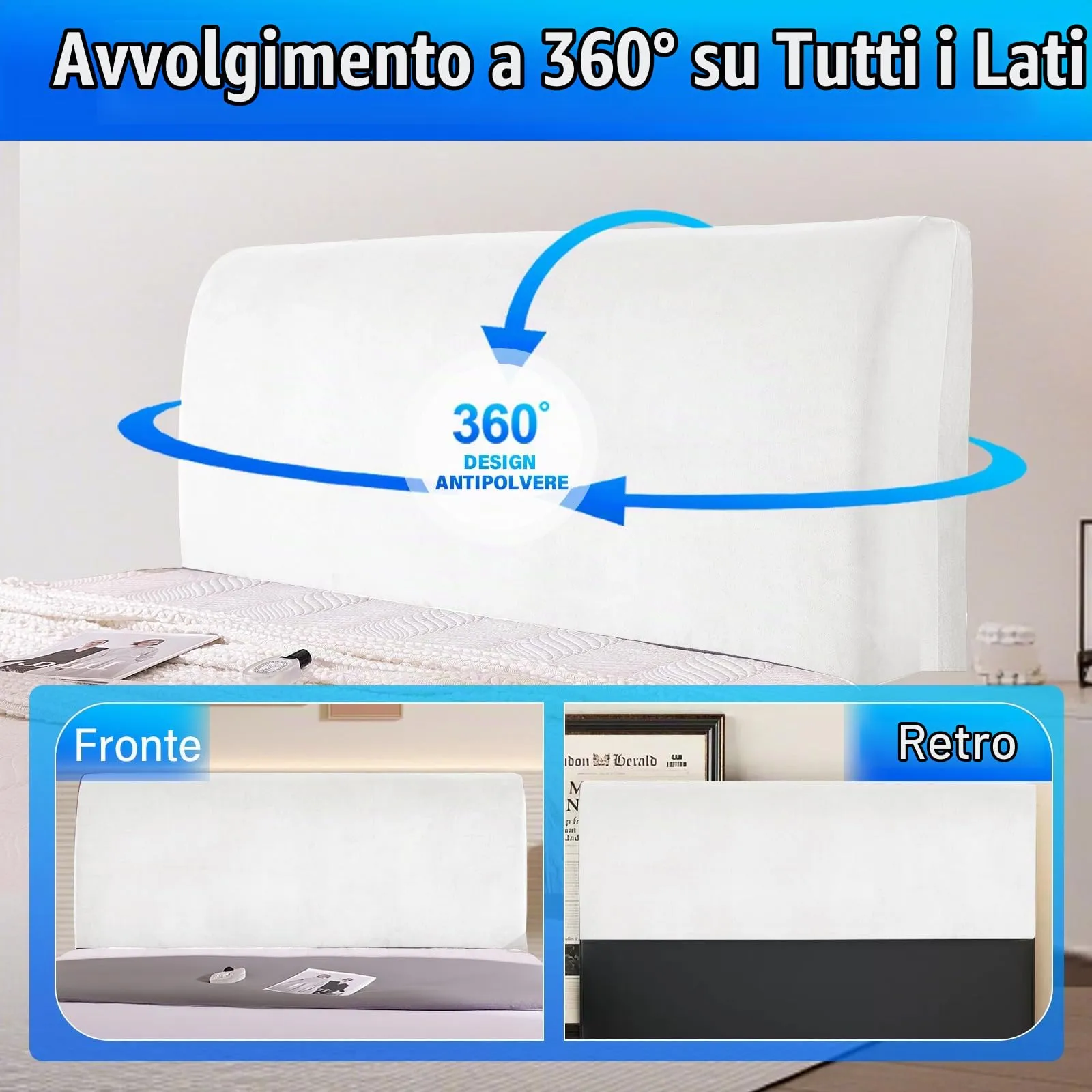 CYCMACO Copri Testata Letto in Velluto Universale 150cm, Bianco - immagine 6