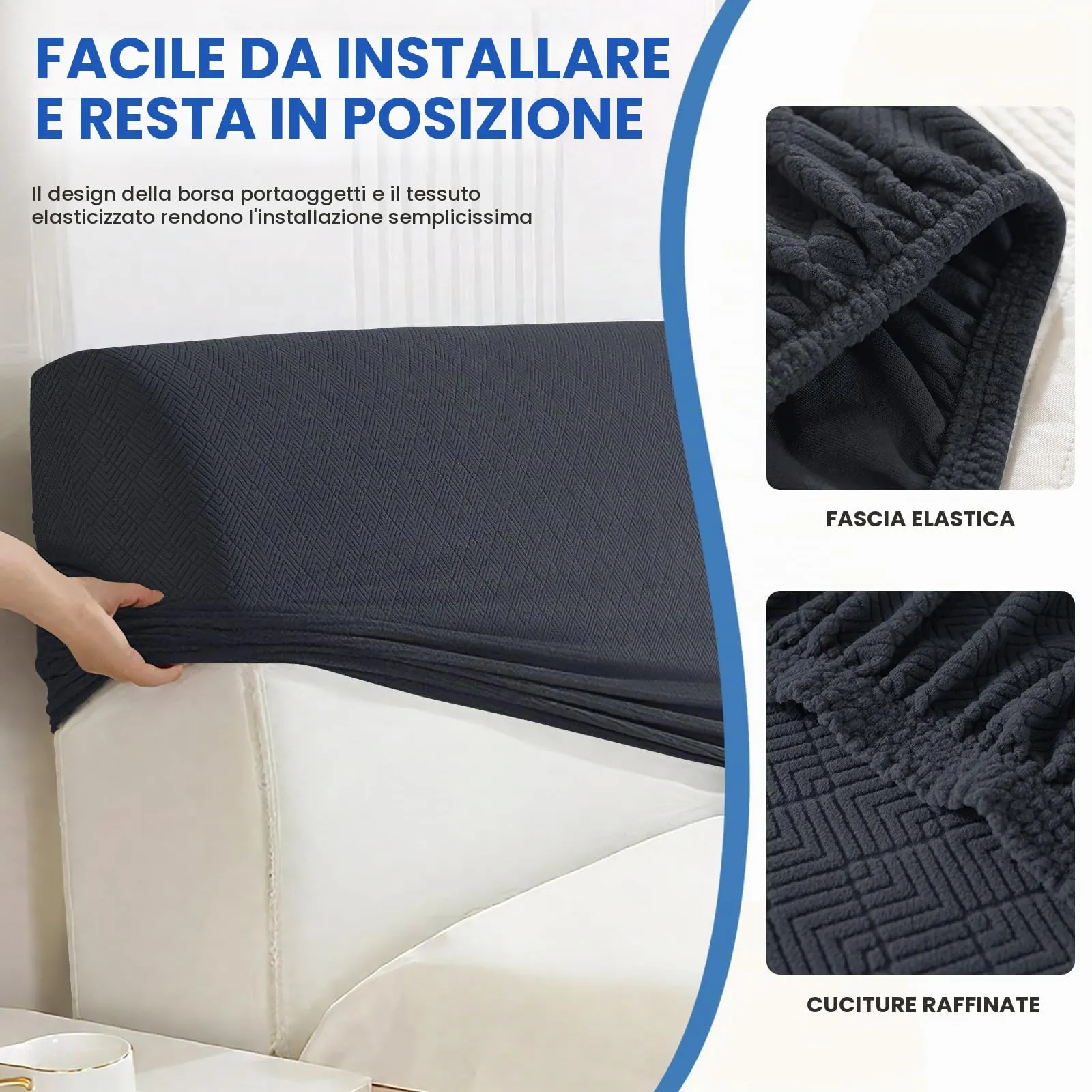 YSTELLAA Copri Testata Letto Singolo, 120cm, Elasticizzata, Lavabile, Grigio Scuro - immagine 7