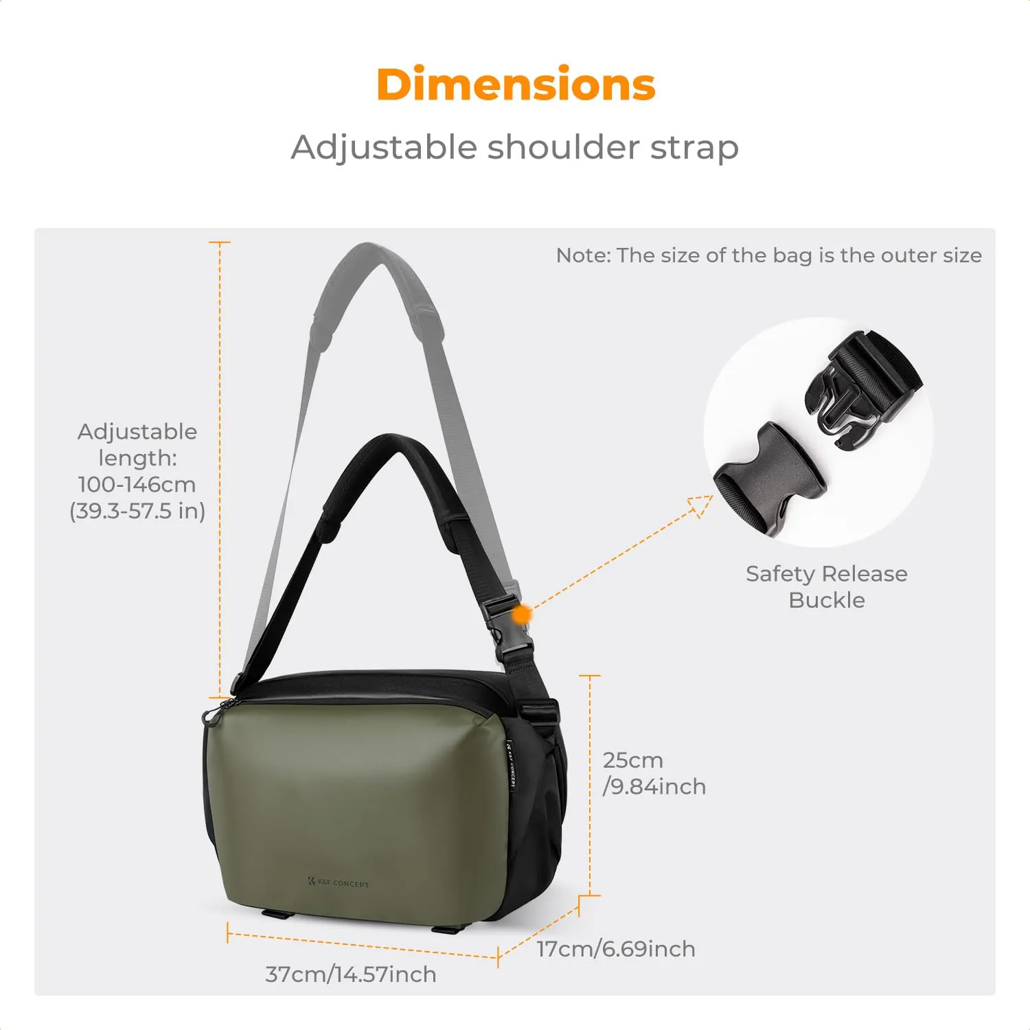 K&F Concept Borsa Foto Tracolla Impermeabile Antiurto 33cm, Verde - immagine 6