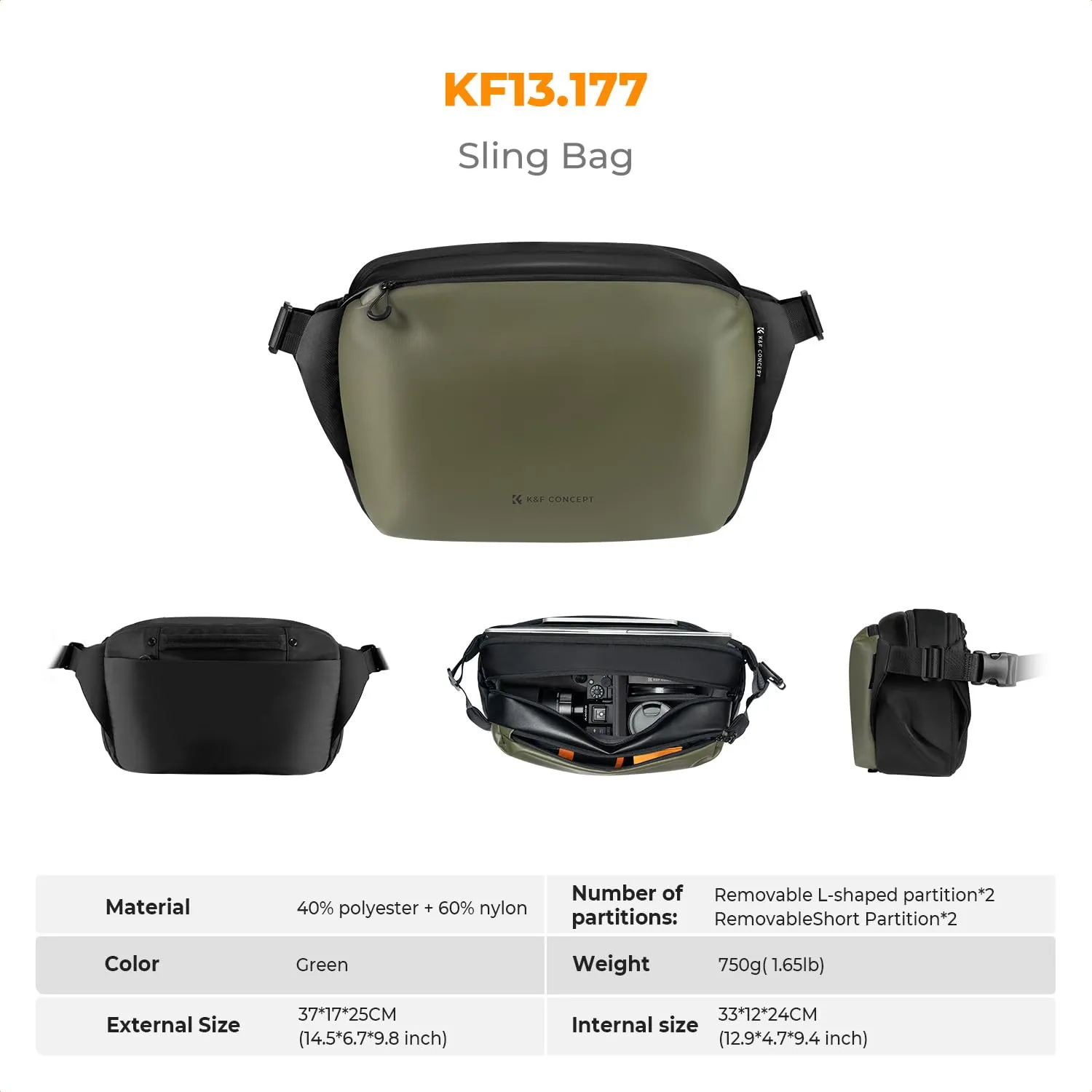 K&F Concept Borsa Foto Tracolla Impermeabile Antiurto 33cm, Verde - immagine 7