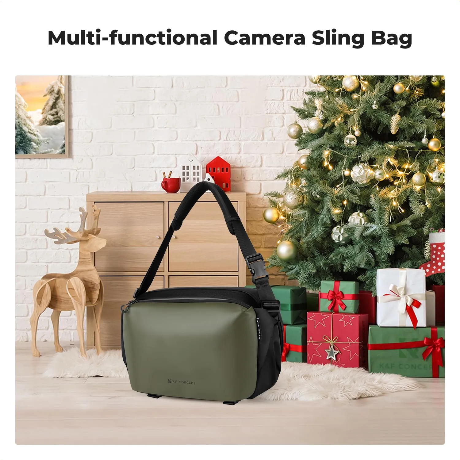 K&F Concept Borsa Foto Tracolla Impermeabile Antiurto 33cm, Verde - immagine 8