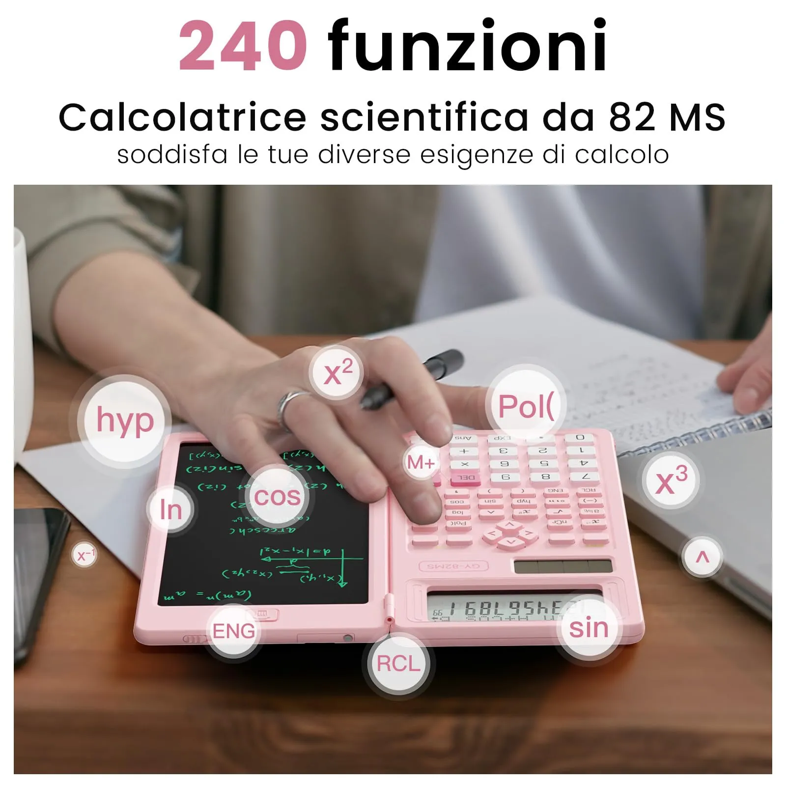 ROATEE 82MS Calcolatrice Scientifica Pieghevole con Blocco Note LCD e Display a 2 Righe - immagine 2