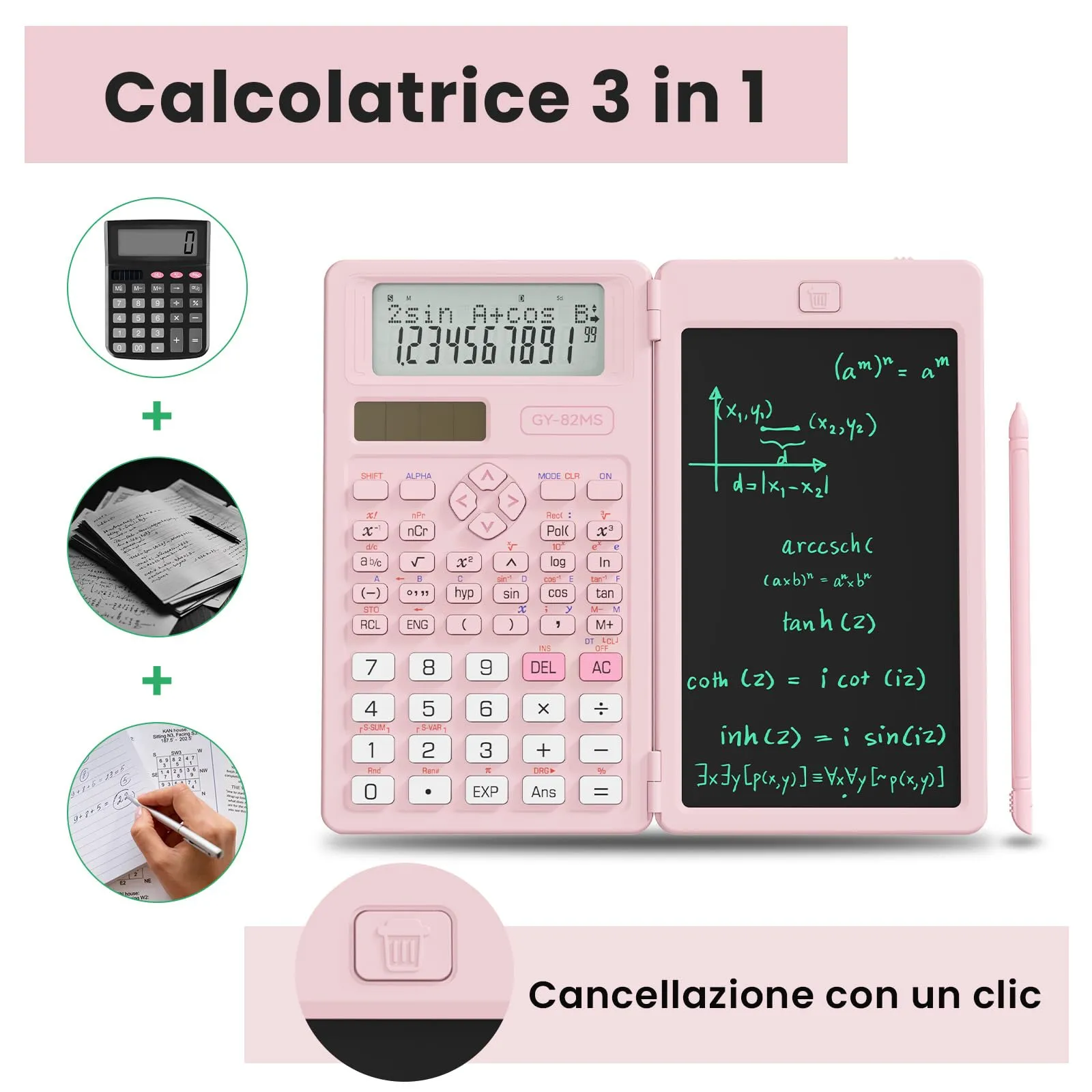 ROATEE 82MS Calcolatrice Scientifica Pieghevole con Blocco Note LCD e Display a 2 Righe - immagine 3