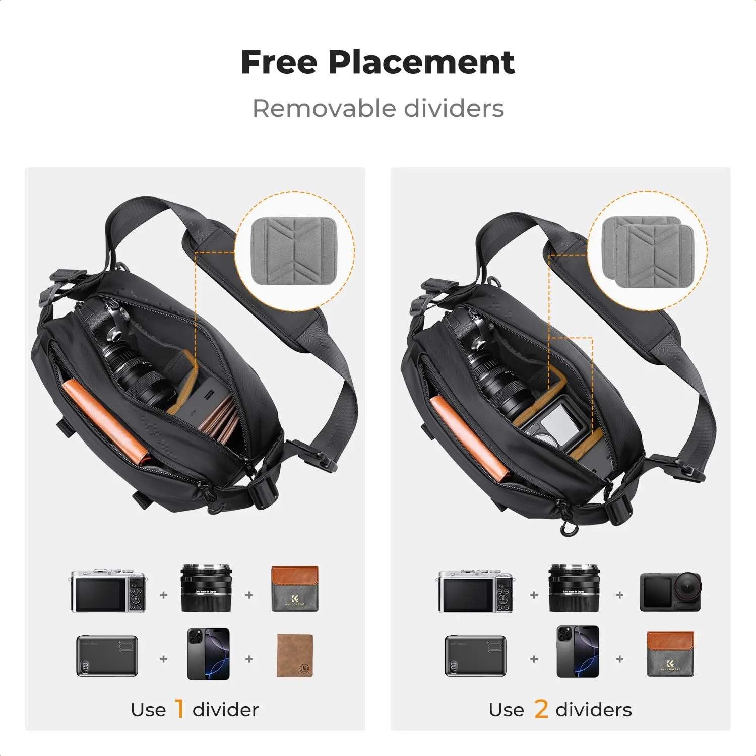 K&F CONCEPT Borsa a Tracolla Impermeabile per Fotocamera SLR DSLR, Nero - immagine 3