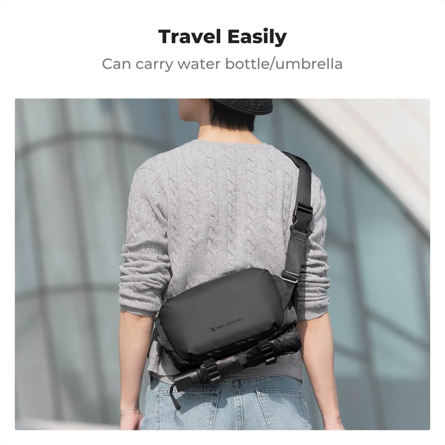K&F CONCEPT Borsa a Tracolla Impermeabile per Fotocamera SLR DSLR, Nero - immagine 5