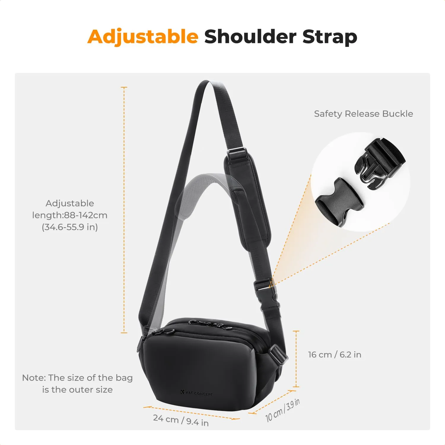 K&F CONCEPT Borsa a Tracolla Impermeabile per Fotocamera SLR DSLR, Nero - immagine 6