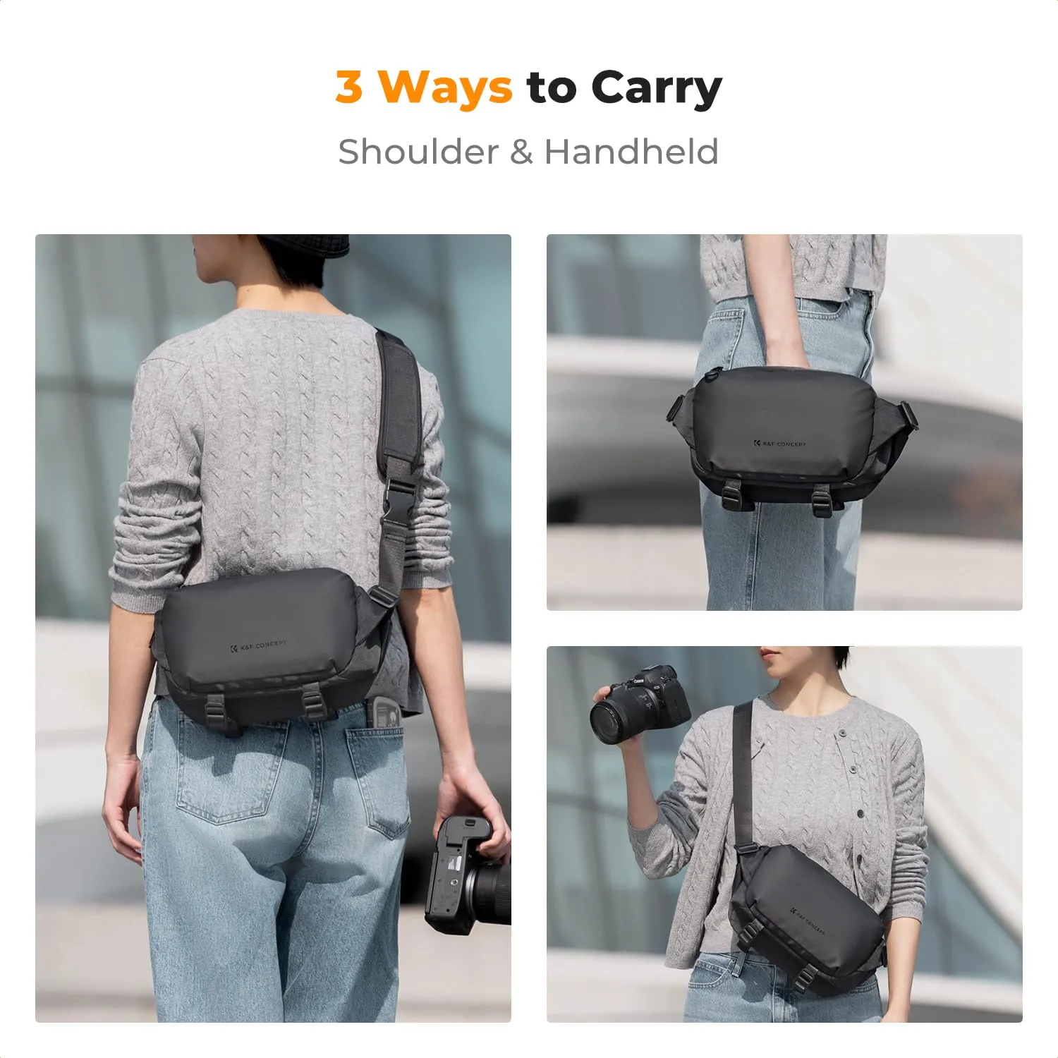 K&F CONCEPT Borsa a Tracolla Impermeabile per Fotocamera SLR DSLR, Nero - immagine 7