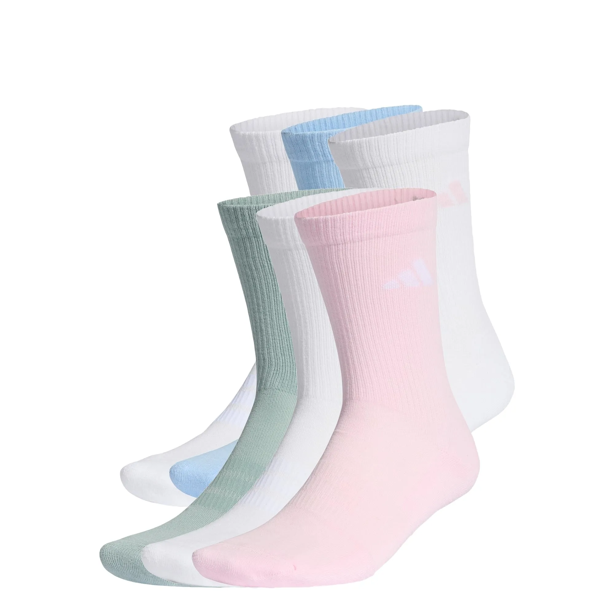 adidas Cushioned Crew Socks 6 Pair Pack, White/Clear Pink/Glow Blue/Wonder Sage, 34-36 - immagine 1