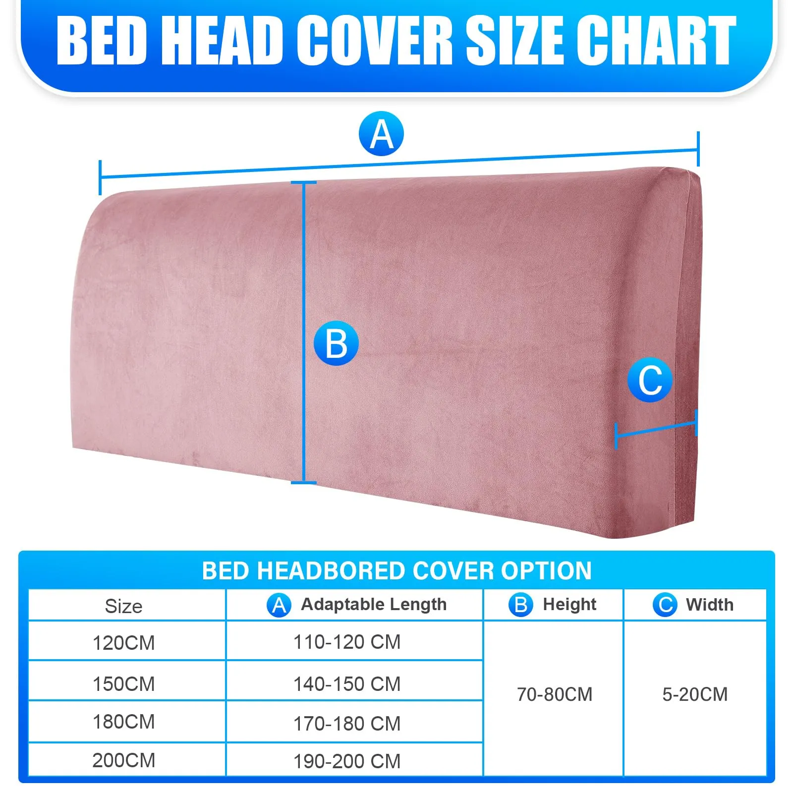 CYCMACO Copri Testata Letto in Velluto Universale 180cm, Rosa - immagine 3
