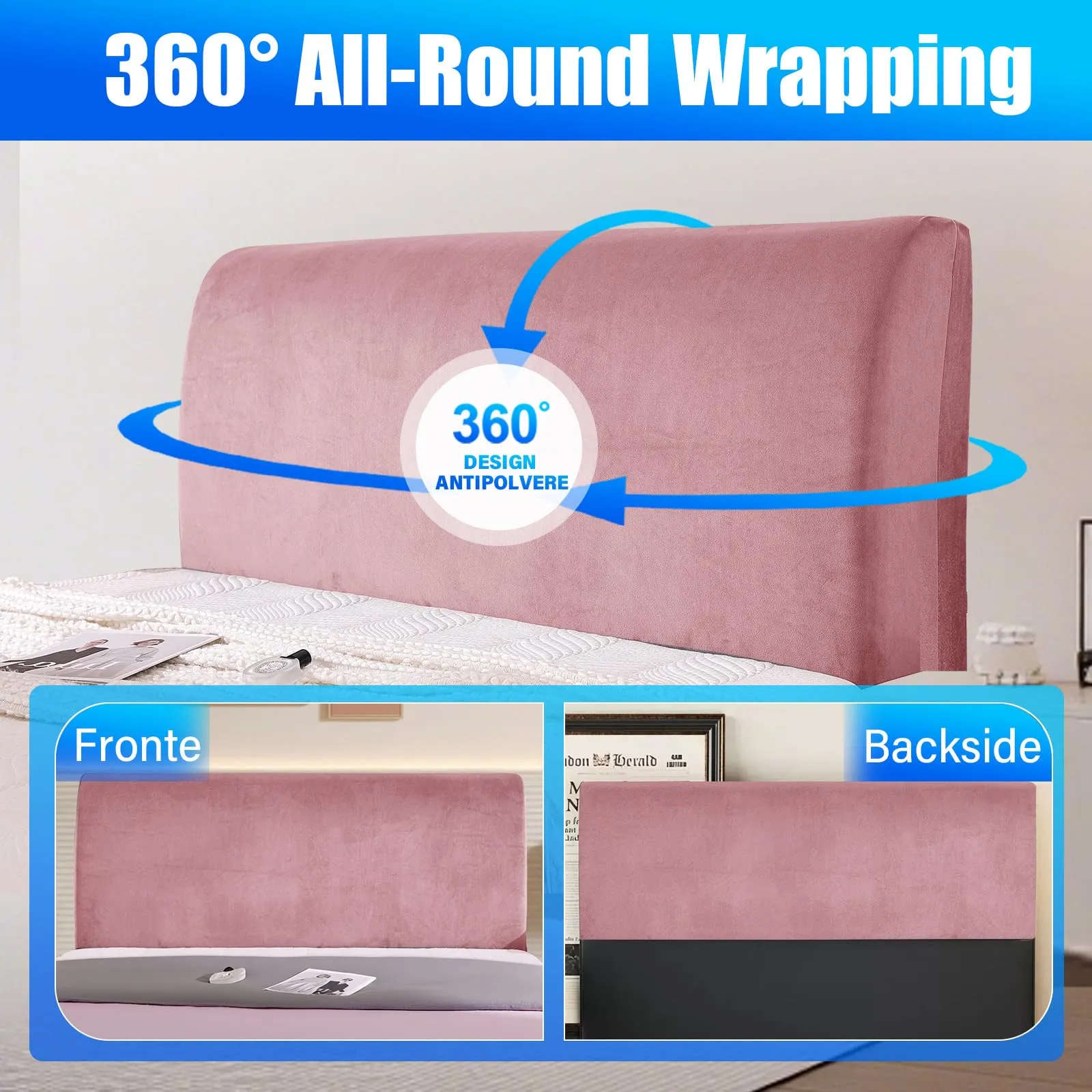 CYCMACO Copri Testata Letto in Velluto Universale 180cm, Rosa - immagine 6