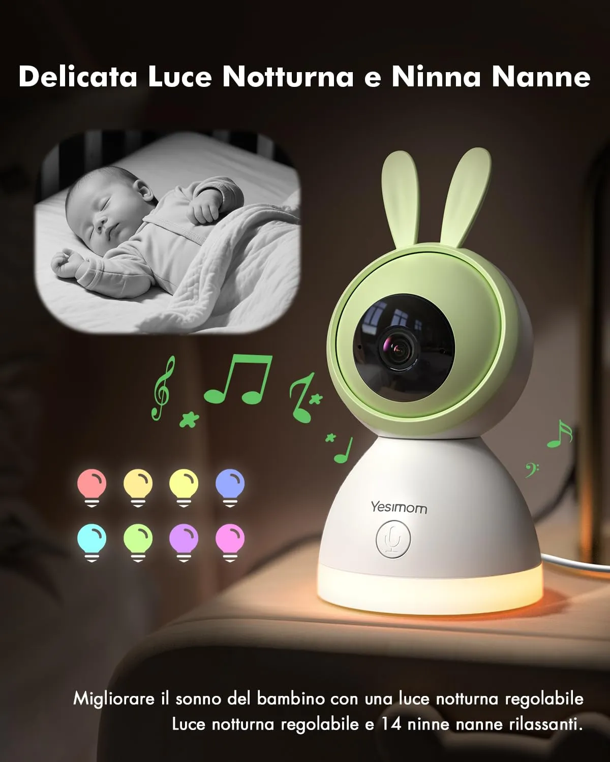 YESIMOM Baby Monitor 360° PTZ 1080P Wi-Fi Camera Interno Bambini - immagine 3