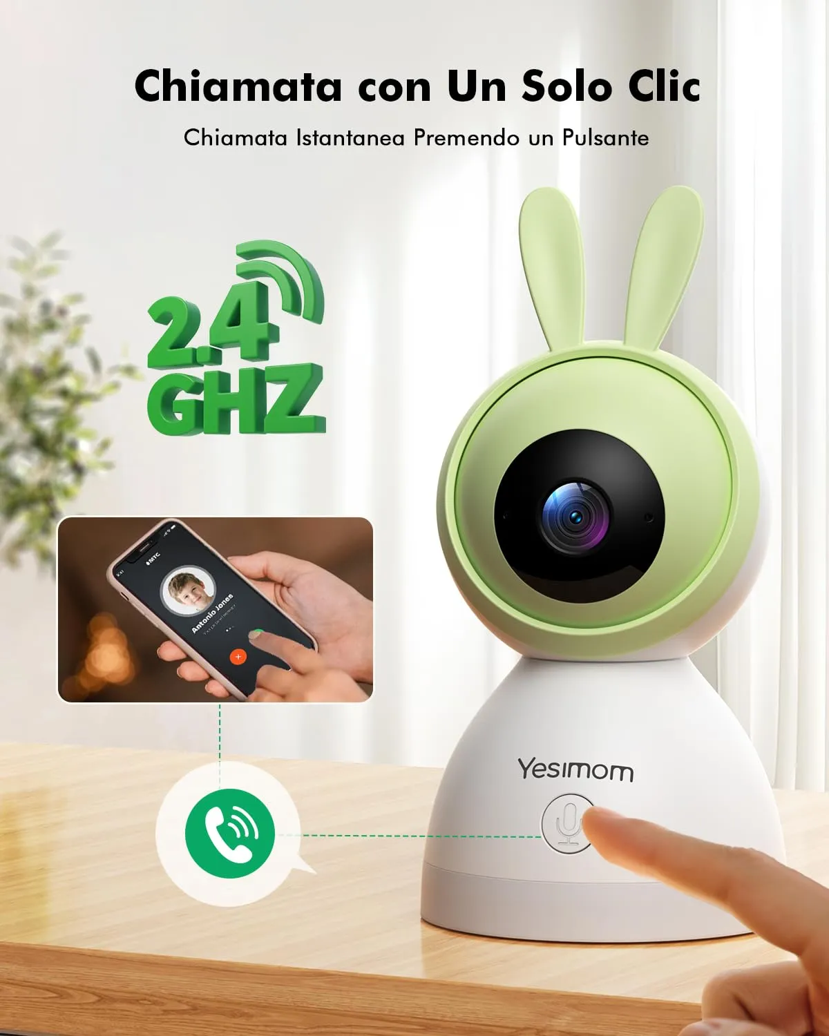YESIMOM Baby Monitor 360° PTZ 1080P Wi-Fi Camera Interno Bambini - immagine 6