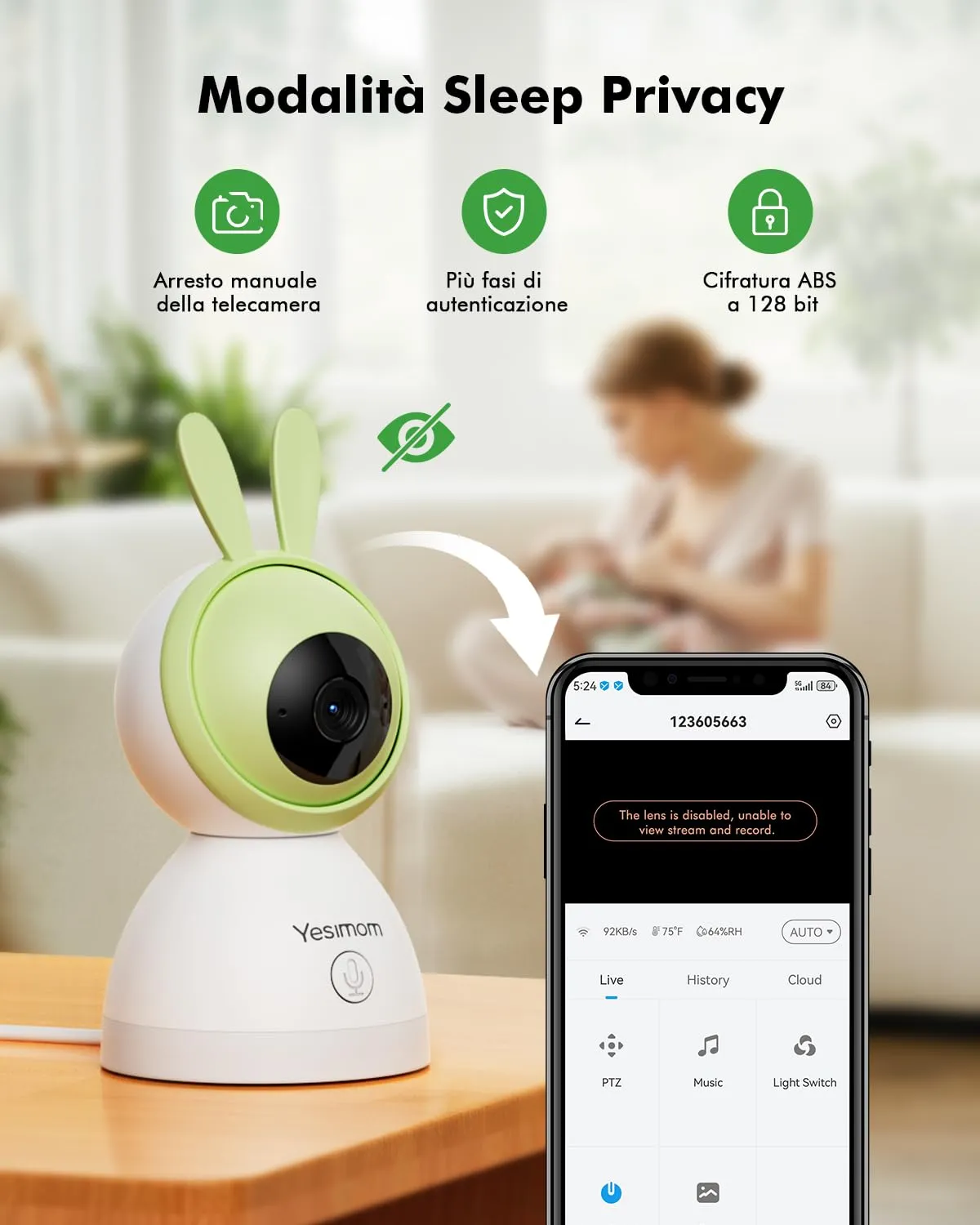 YESIMOM Baby Monitor 360° PTZ 1080P Wi-Fi Camera Interno Bambini - immagine 7