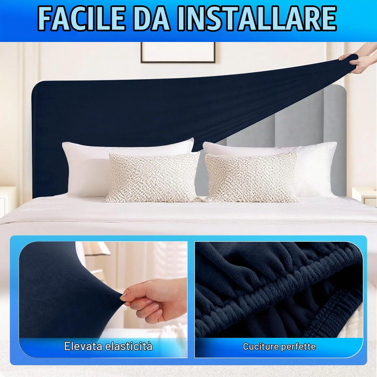 CYCMACO Copri Testata Letto in Velluto Universale 120cm, Blu Scuro - immagine 5