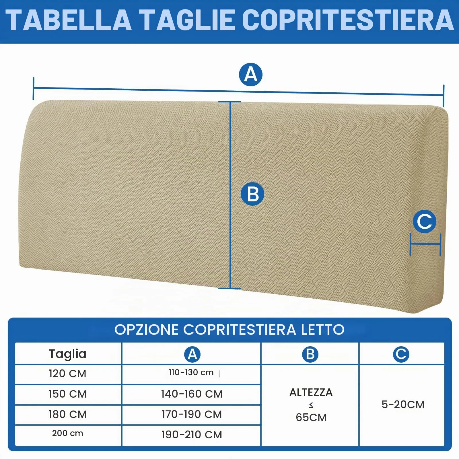 YSTELLAA Copri Testata Letto Matrimoniale Elasticizzata, 150cm, Lavabile, Kaki - immagine 3