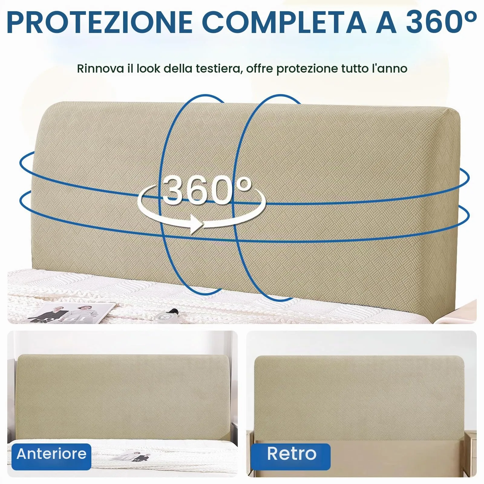 YSTELLAA Copri Testata Letto Matrimoniale Elasticizzata, 150cm, Lavabile, Kaki - immagine 6