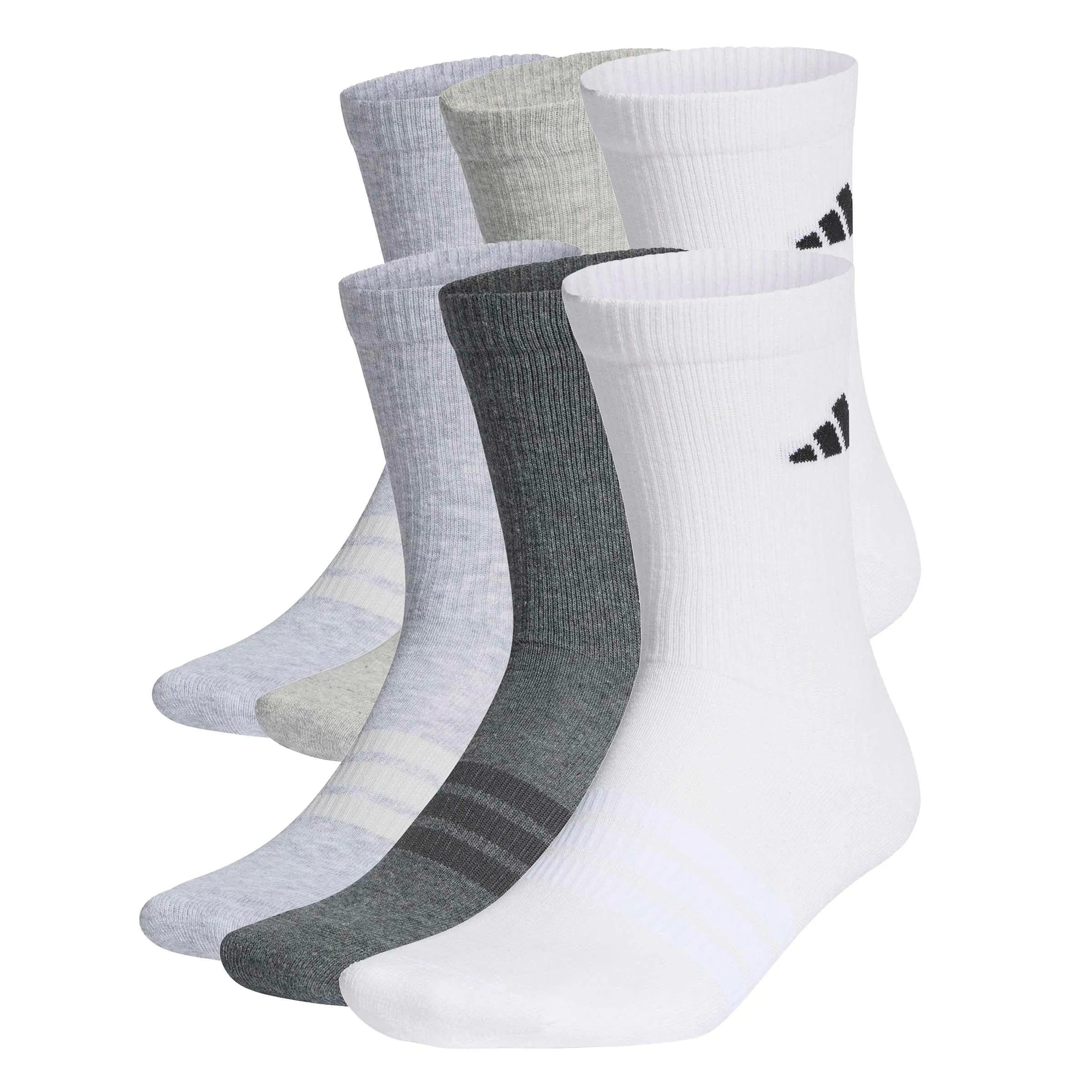 adidas Cushioned Crew Socks, 6 Pair Pack, white/light grey heather/medium grey heather/dark grey heather, 40-42 - immagine 5