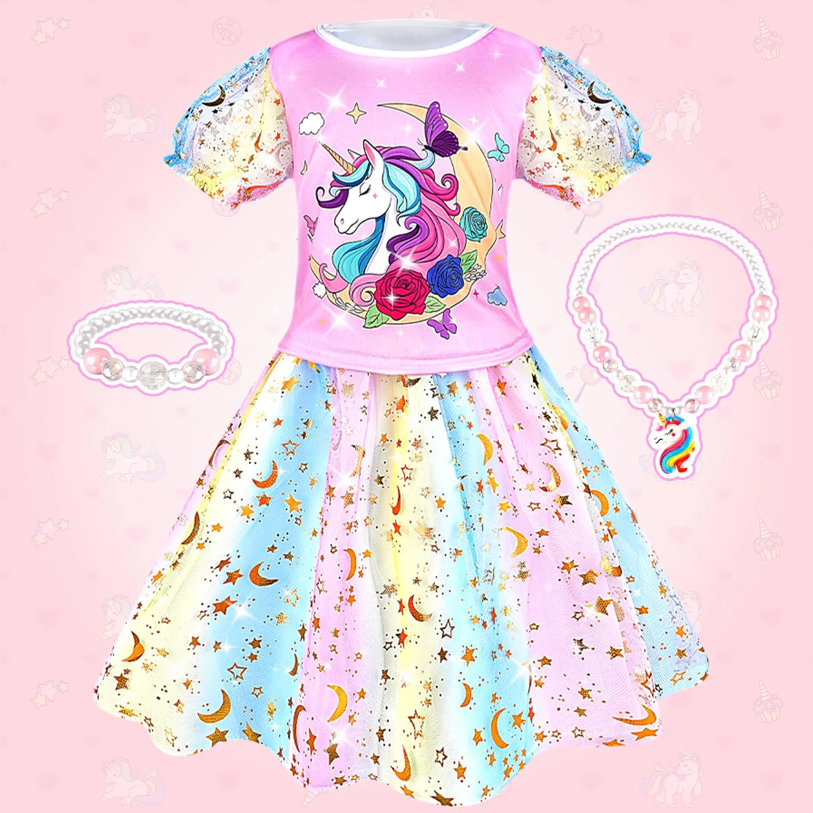 Dreamon Vestito Principessa Bambina con 5 Accessori per Bambine 3-5 Anni - immagine 4