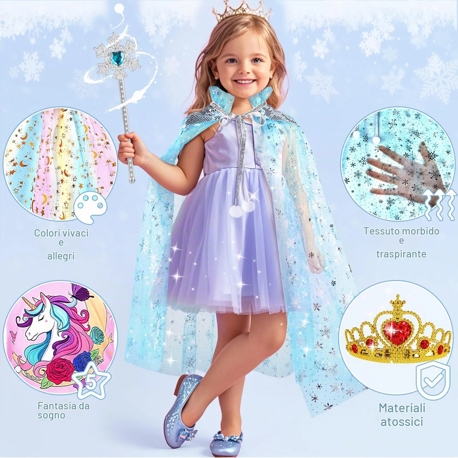 Dreamon Vestito Principessa Bambina con 5 Accessori per Bambine 3-5 Anni - immagine 6