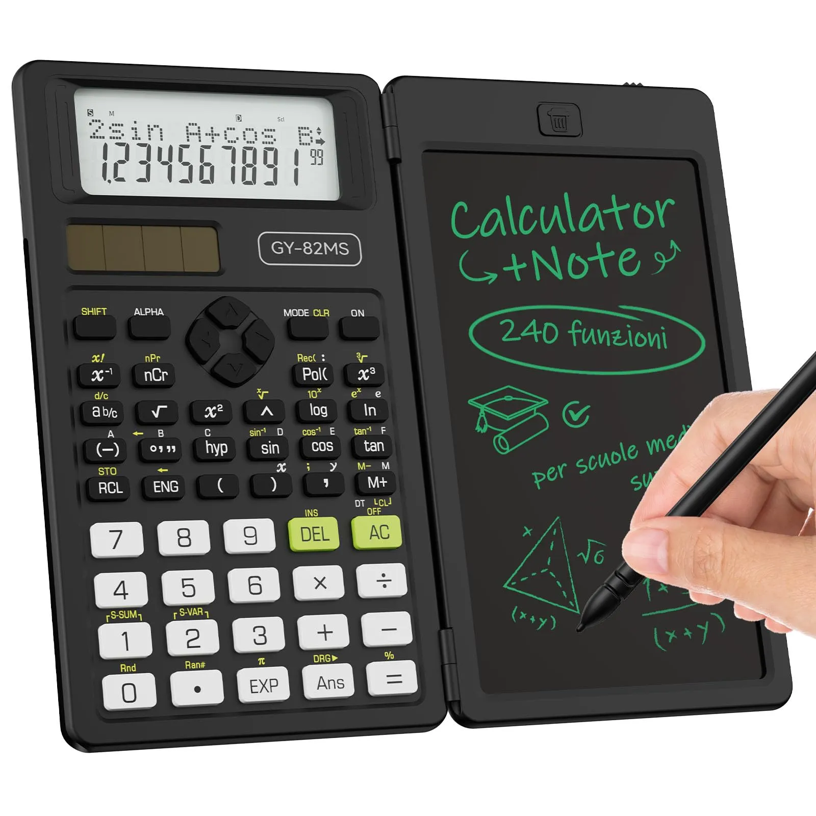 ROATEE Calcolatrice Scientifica 82MS Pieghevole con Blocco Note LCD e Display a 2 Righe - immagine 1