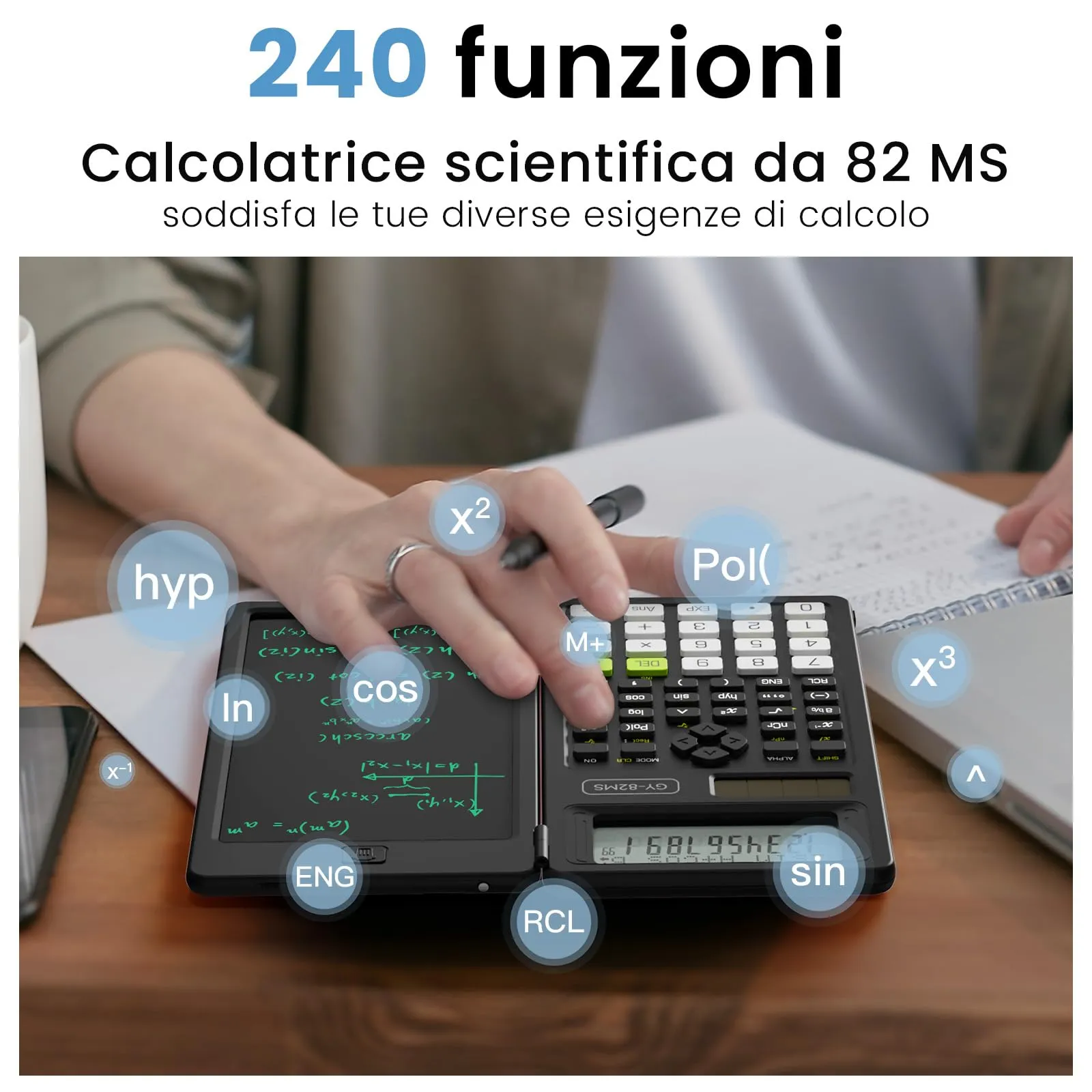 ROATEE Calcolatrice Scientifica 82MS Pieghevole con Blocco Note LCD e Display a 2 Righe - immagine 2