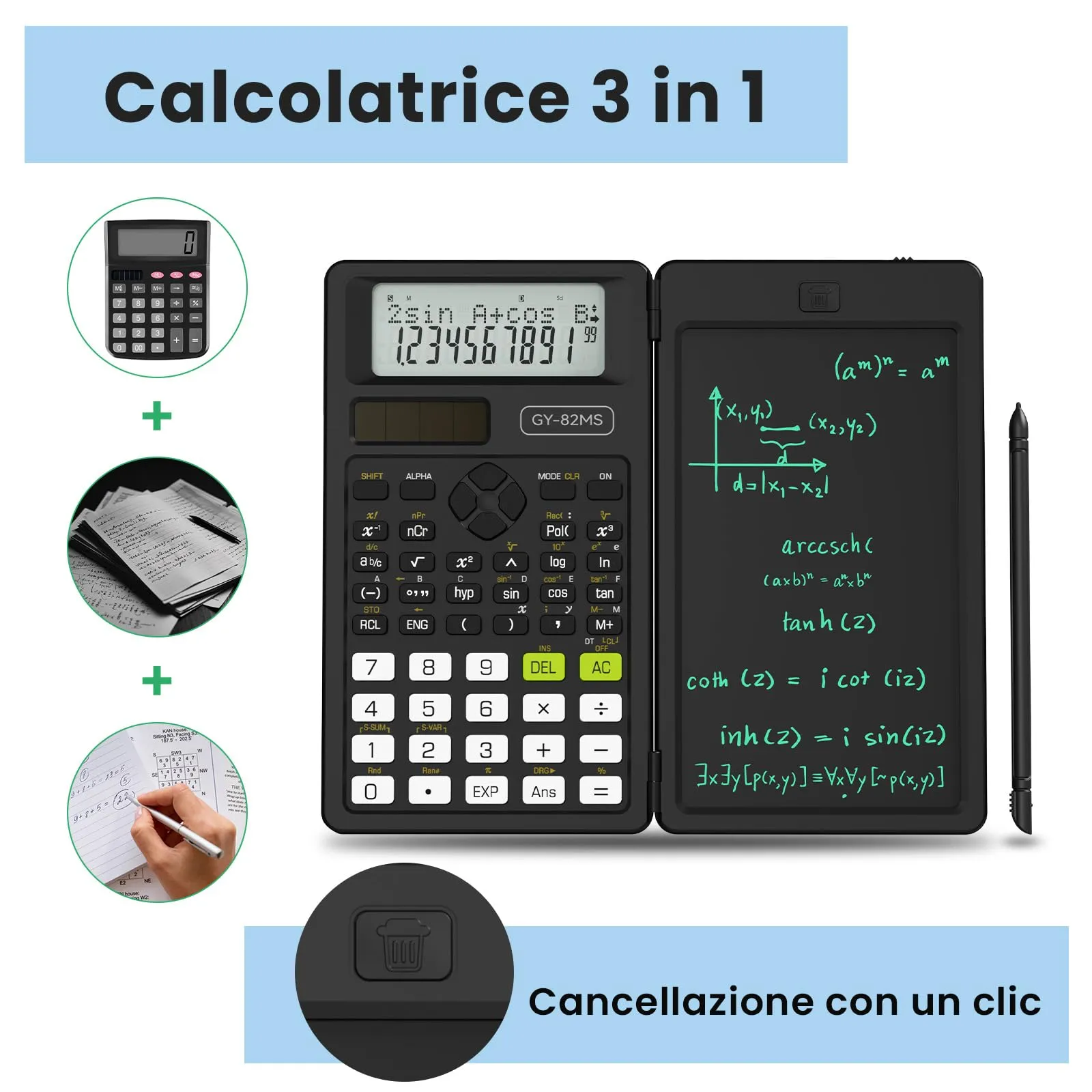 ROATEE Calcolatrice Scientifica 82MS Pieghevole con Blocco Note LCD e Display a 2 Righe - immagine 3