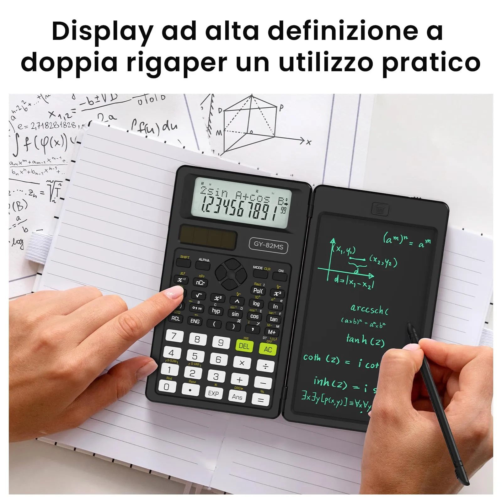 ROATEE Calcolatrice Scientifica 82MS Pieghevole con Blocco Note LCD e Display a 2 Righe - immagine 7