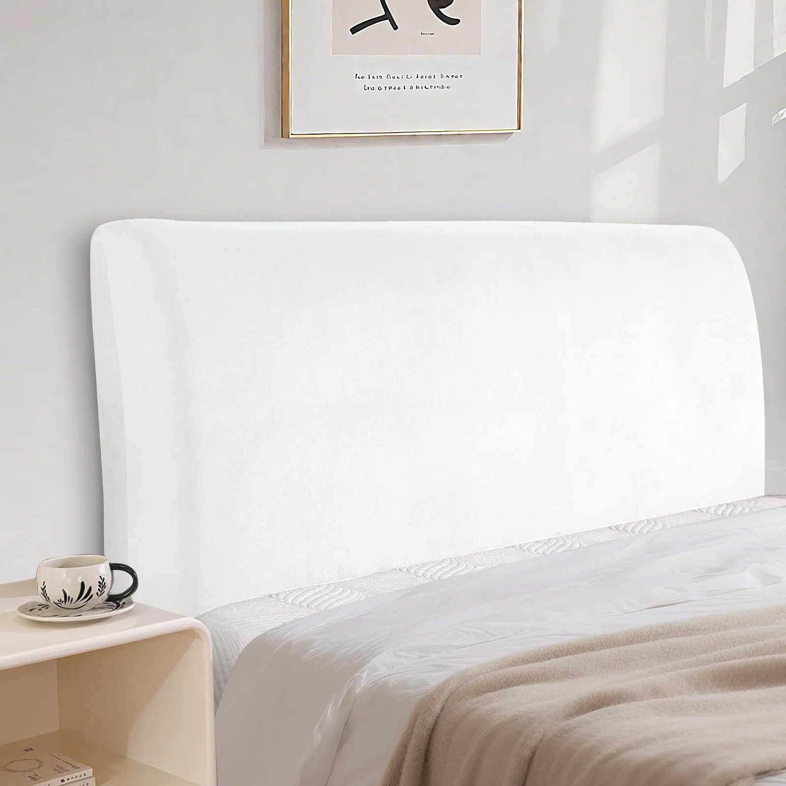 CYCMACO Copri Testata Letto in Velluto Universale 180cm, Bianco - immagine 1