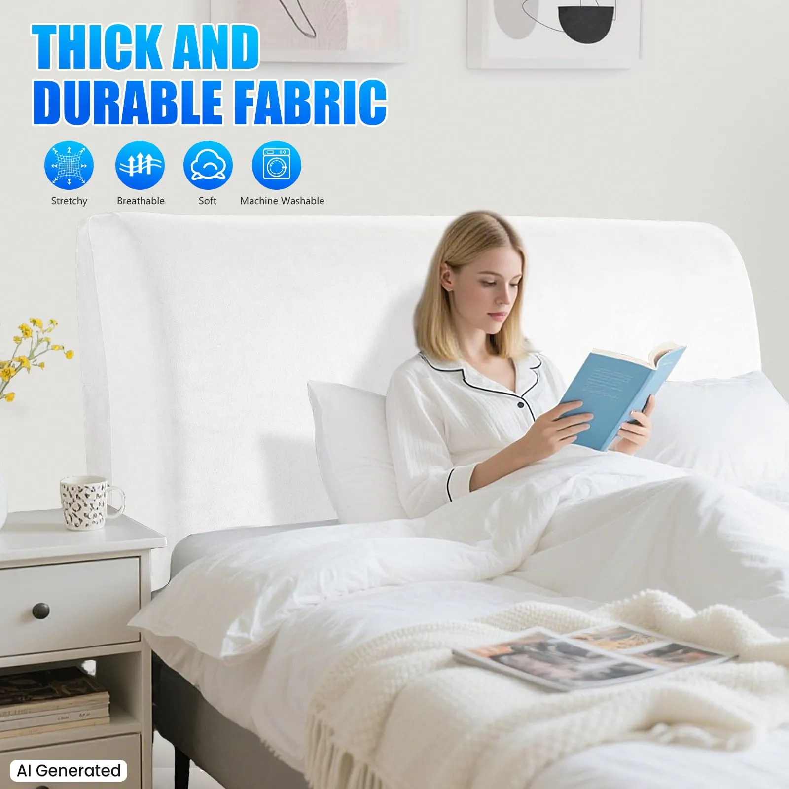 CYCMACO Copri Testata Letto in Velluto Universale 180cm, Bianco - immagine 2