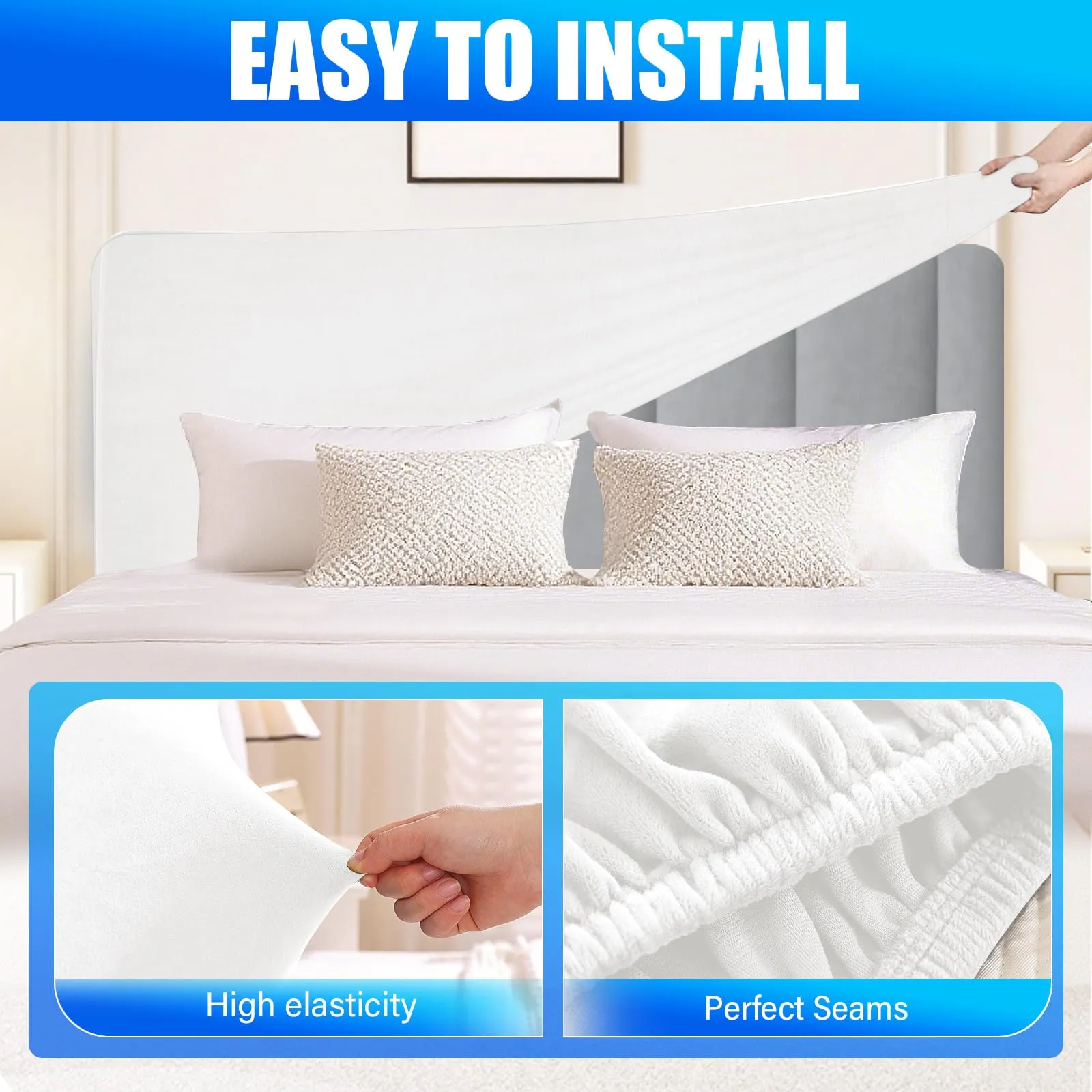 CYCMACO Copri Testata Letto in Velluto Universale 180cm, Bianco - immagine 5