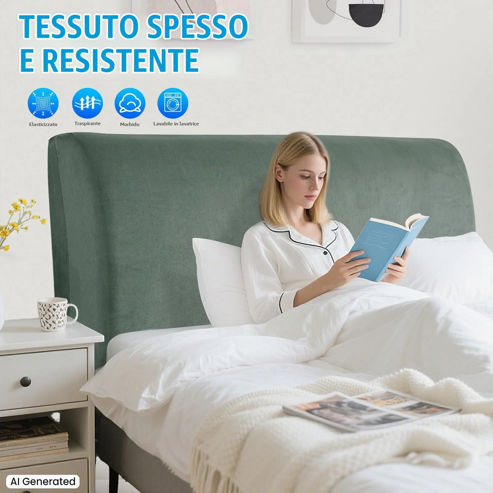 CYCMACO Copri Testata Letto in Velluto Universale 180cm, Verde Chiaro - immagine 2