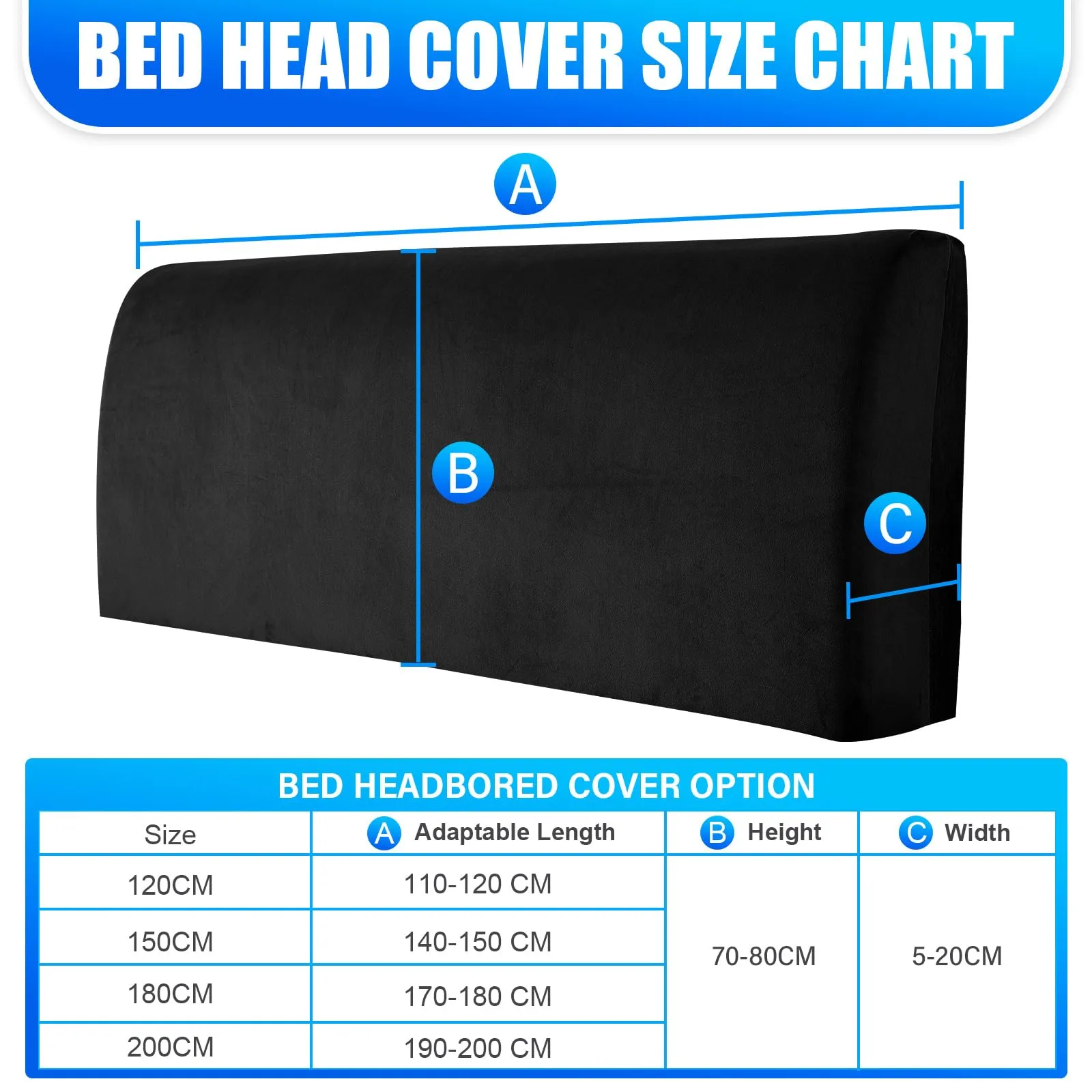 CYCMACO Copri Testata Letto in Velluto Universale 180cm, Nero - immagine 3