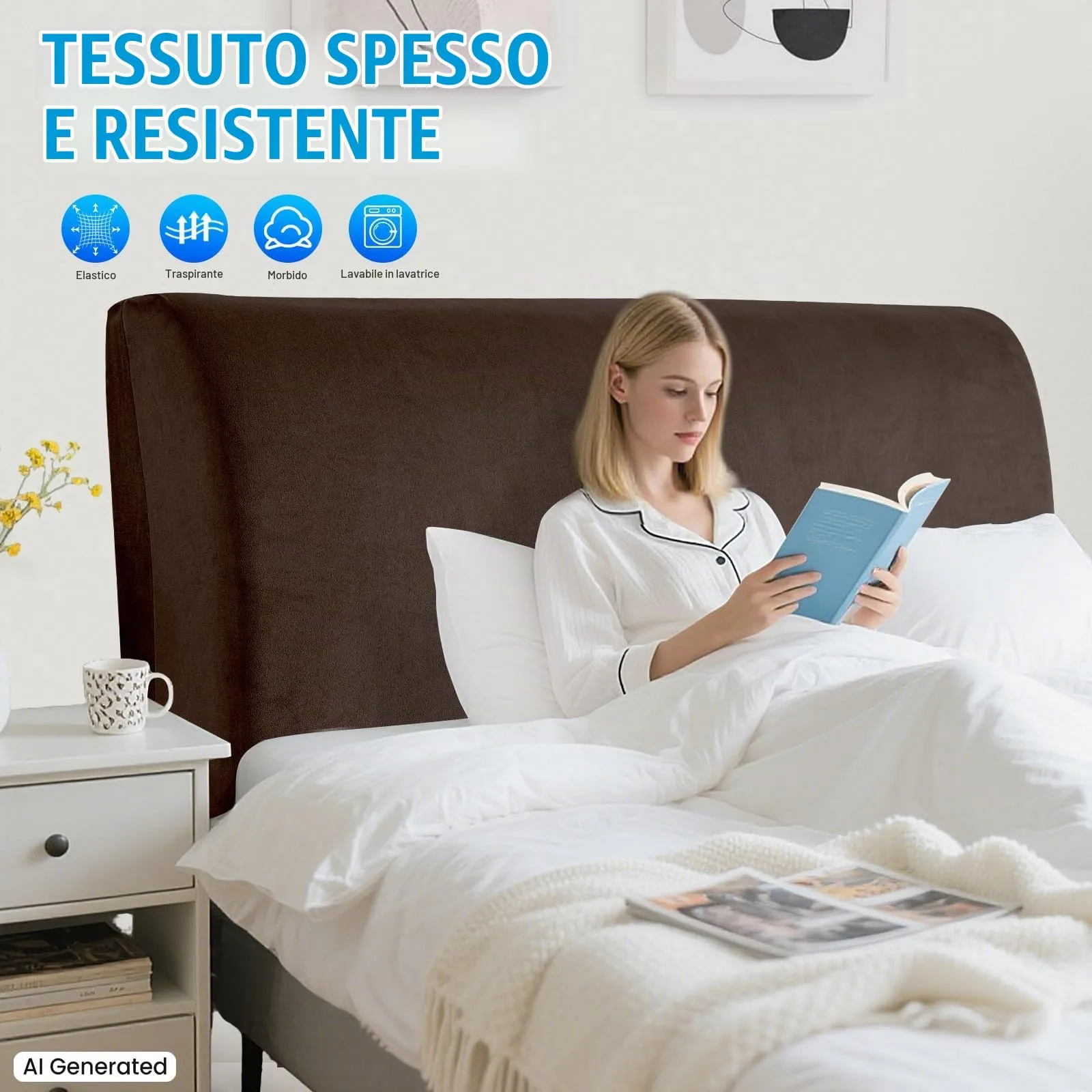 CYCMACO Copri Testata Letto Universale in Velluto, 180cm, Caffè - immagine 2