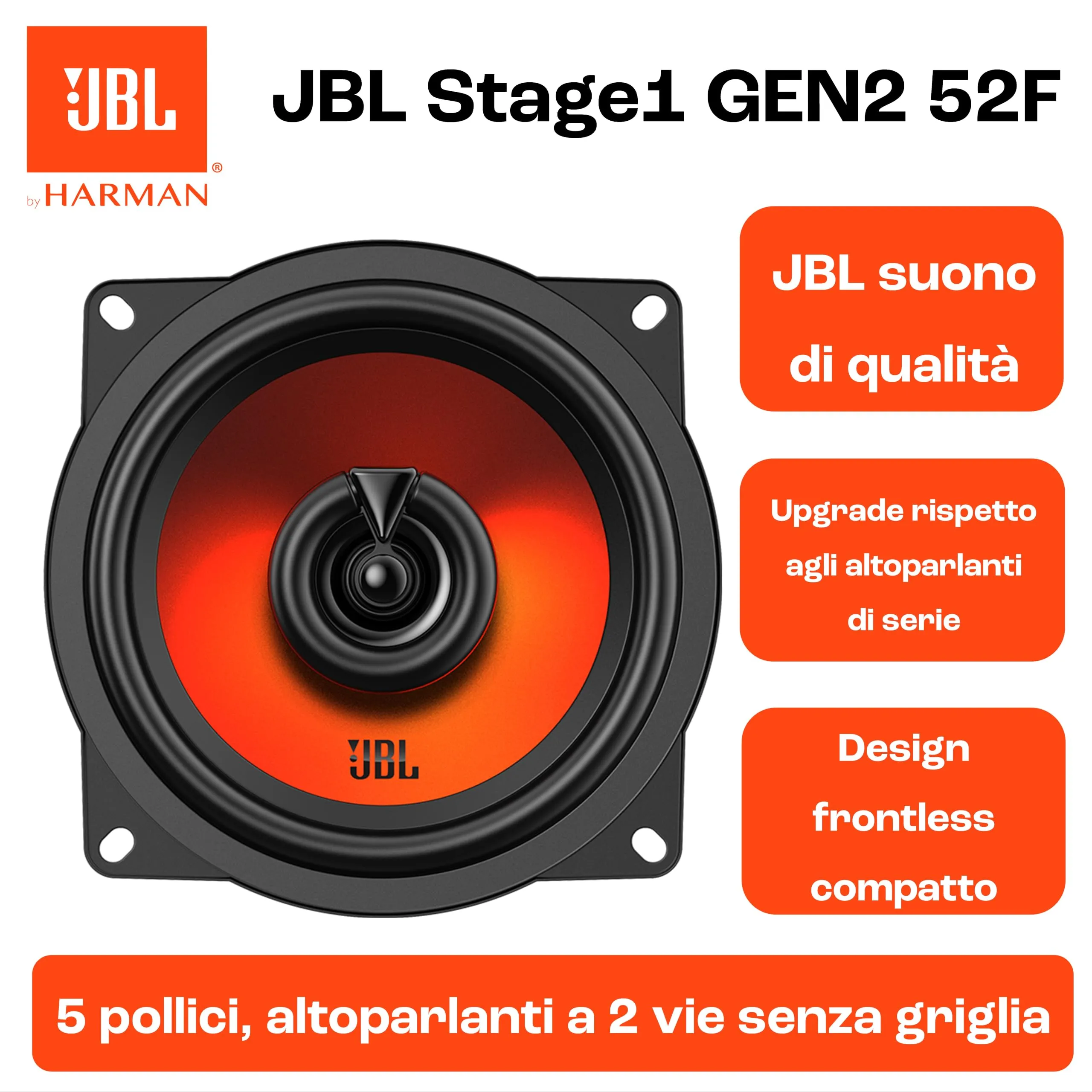 JBL Stage1 Gen2 52F 5.25" (13 cm) 2-Way Coaxial Car Speakers - immagine 5