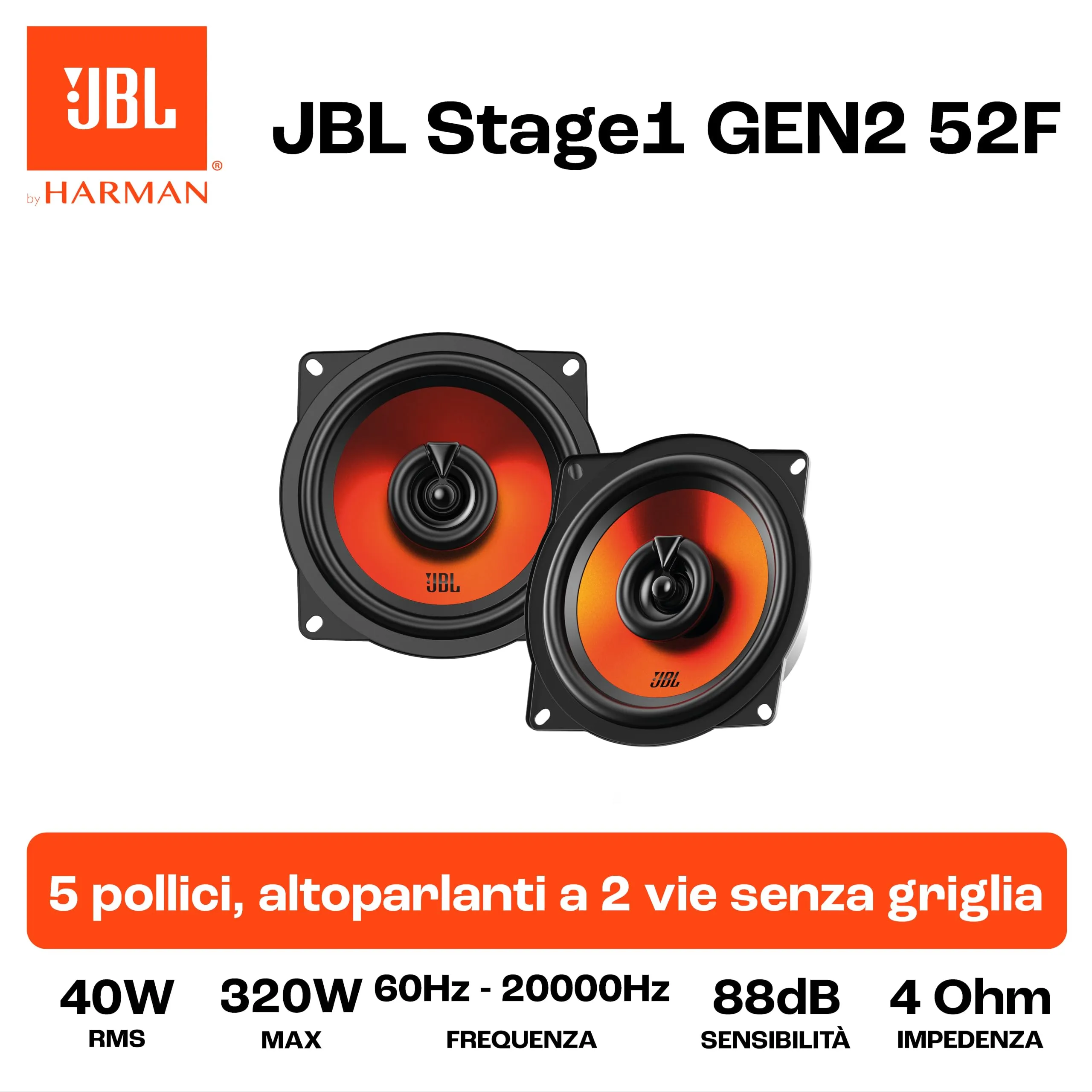 JBL Stage1 Gen2 52F 5.25" (13 cm) 2-Way Coaxial Car Speakers - immagine 6