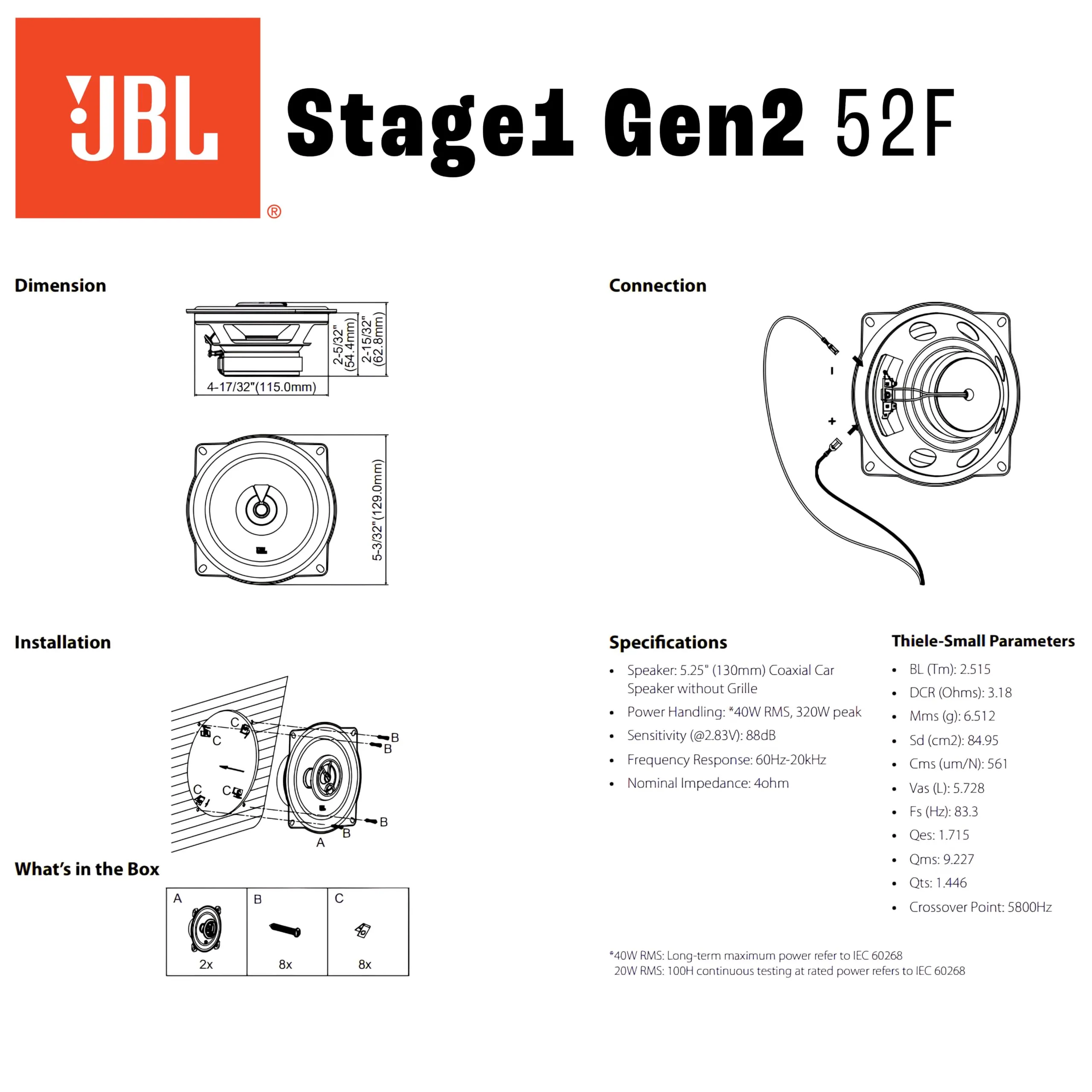 JBL Stage1 Gen2 52F 5.25" (13 cm) 2-Way Coaxial Car Speakers - immagine 7