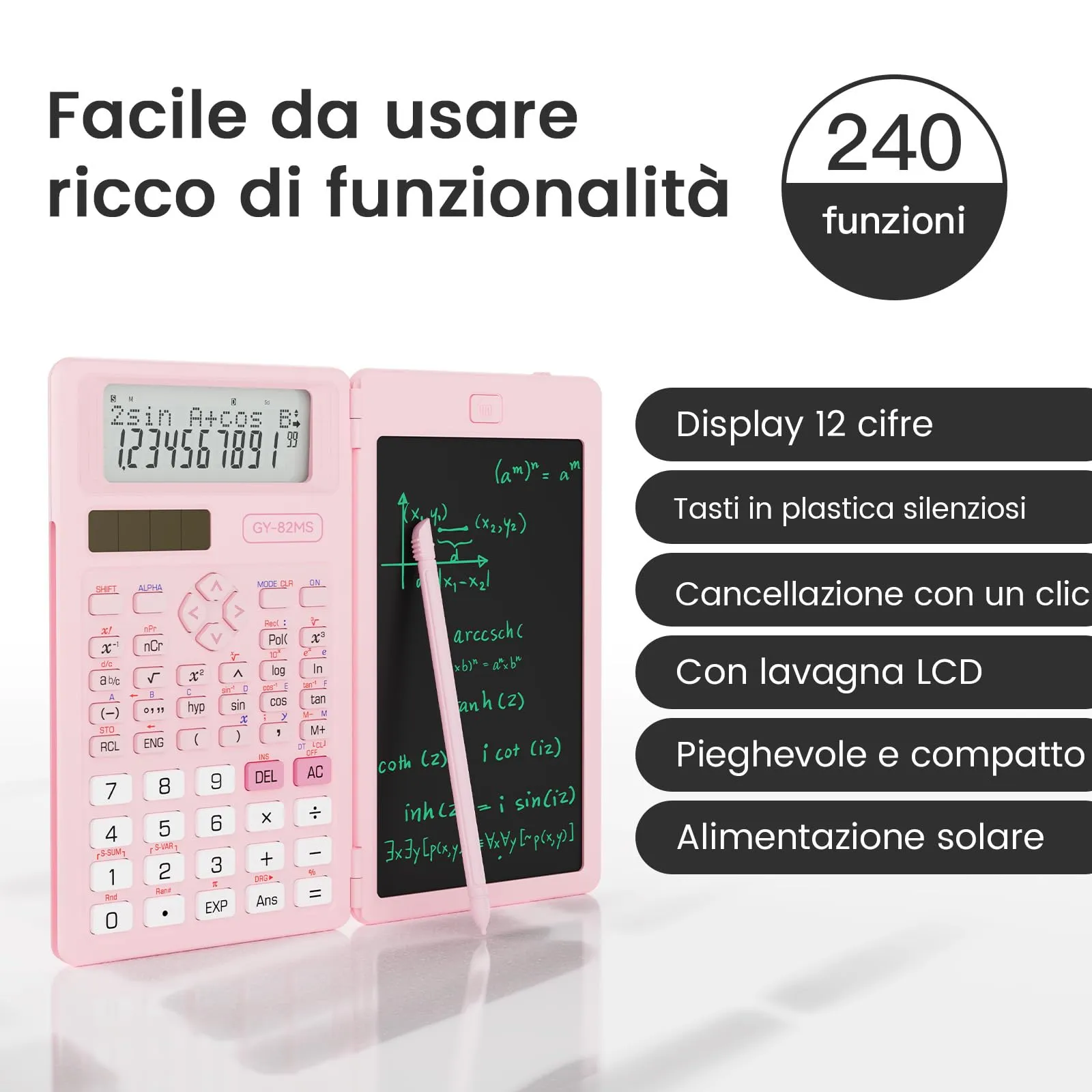 NEWYES Calcolatrice Scientifica 82 MS con Blocco Note, Rosa - immagine 2