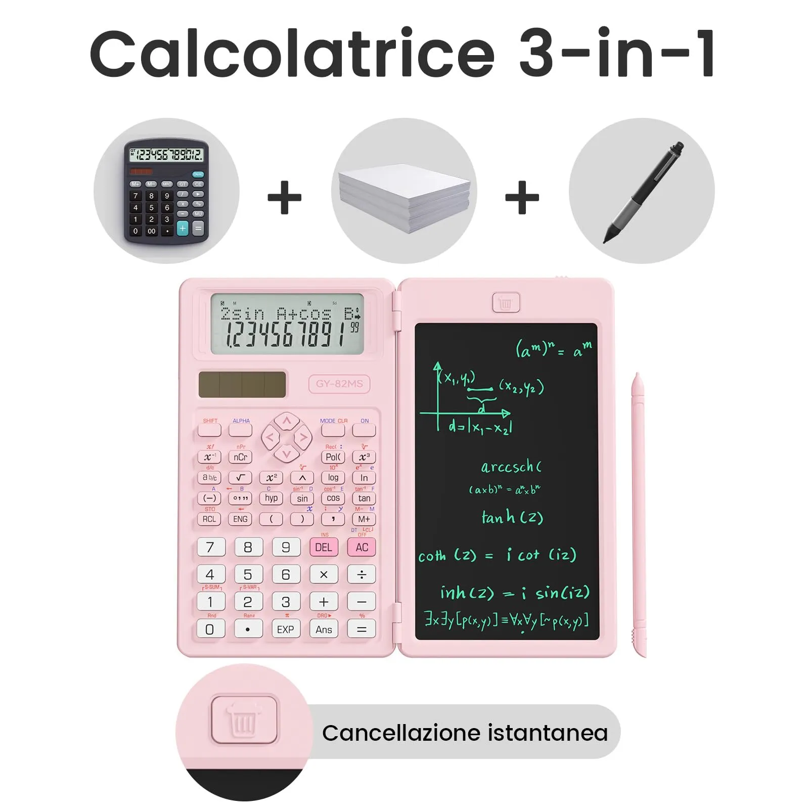 NEWYES Calcolatrice Scientifica 82 MS con Blocco Note, Rosa - immagine 3