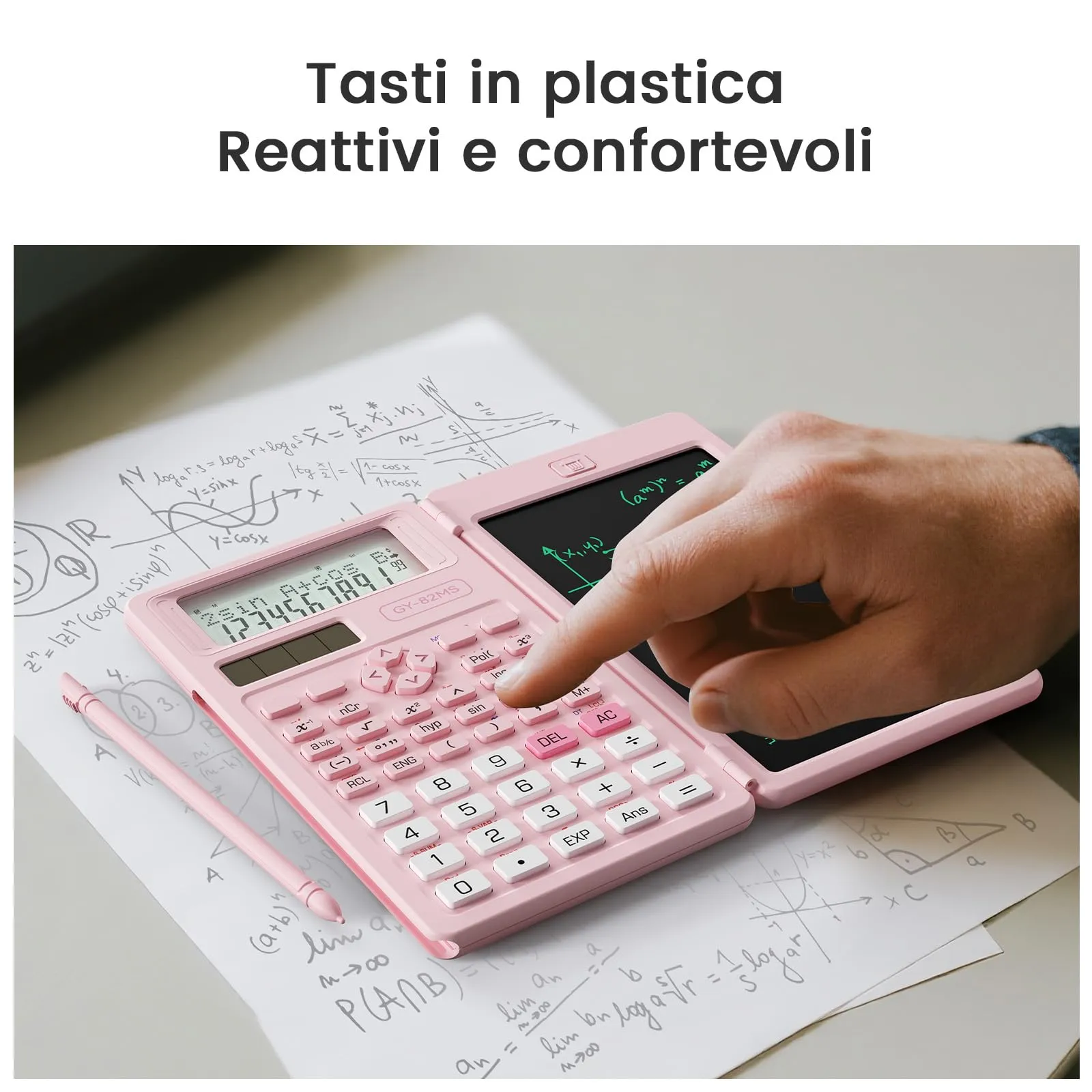 NEWYES Calcolatrice Scientifica 82 MS con Blocco Note, Rosa - immagine 5