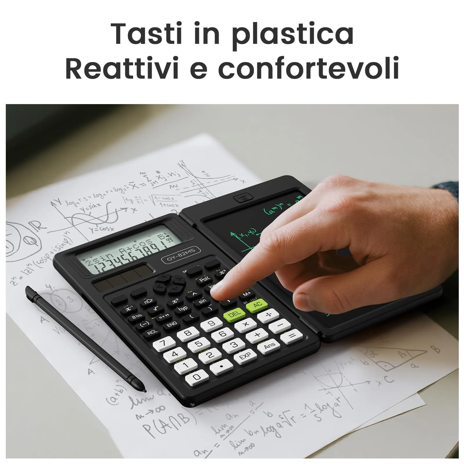 NEWYES Calcolatrice Scientifica 82MS con Tavoletta da Scrittura e Penna, 240 Funzioni, Display a 2 Righe, Nero - immagine 5