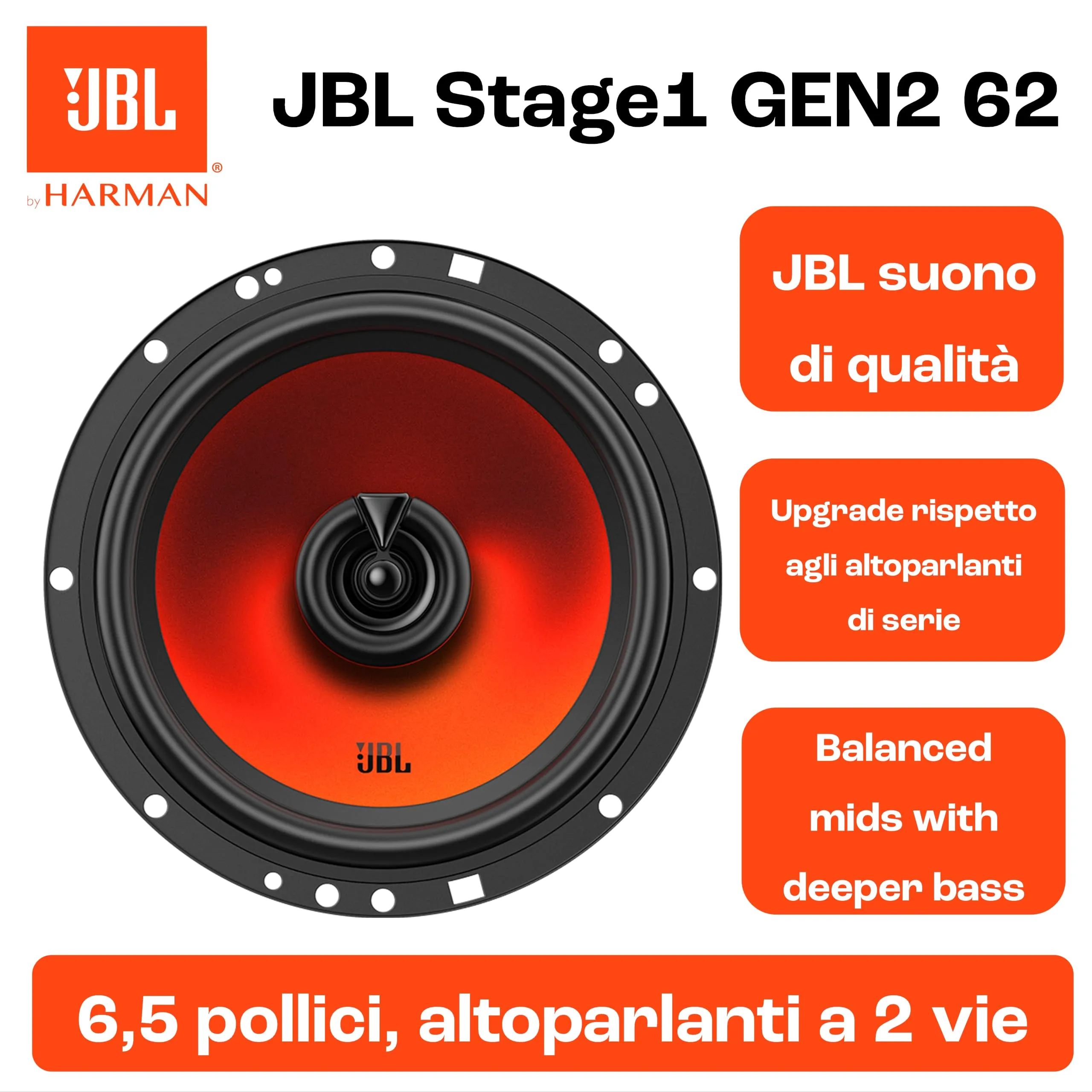 JBL Stage1 Gen2 62 6.5" 2-Way Coaxial Car Speakers - immagine 5