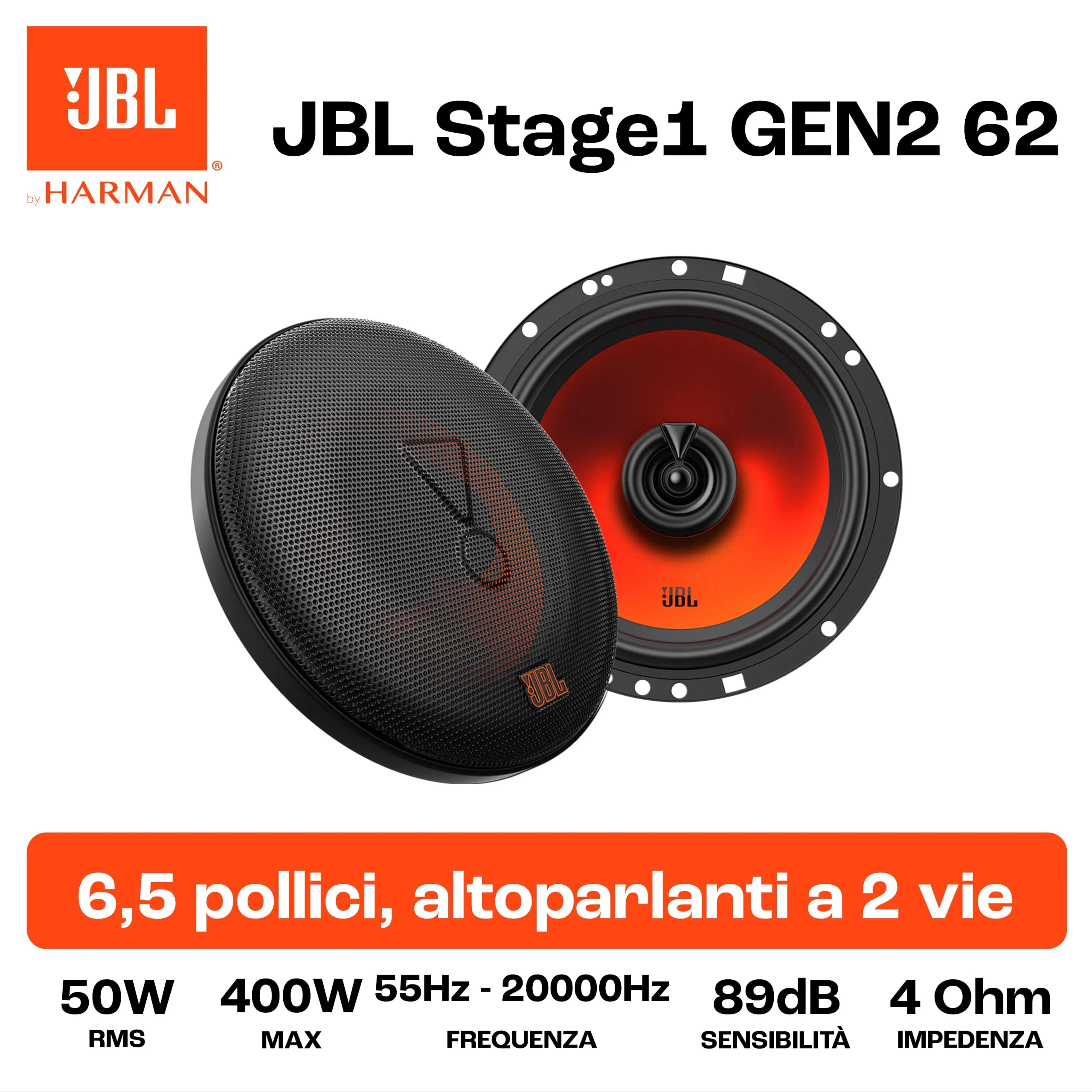 JBL Stage1 Gen2 62 6.5" 2-Way Coaxial Car Speakers - immagine 6