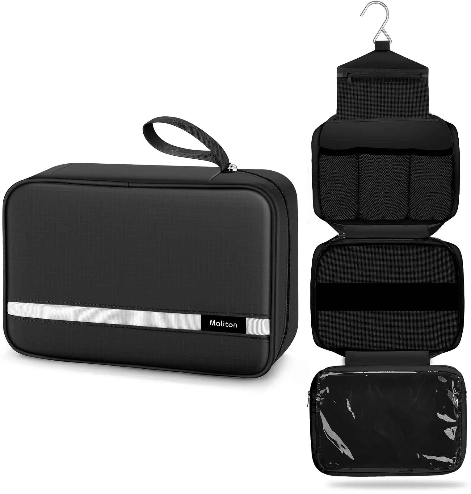 Maliton Beauty Case da Viaggio per Uomo e Donna, Borsa da Toilette Impermeabile da Appendere con 4 Scomparti, Nero - immagine 1