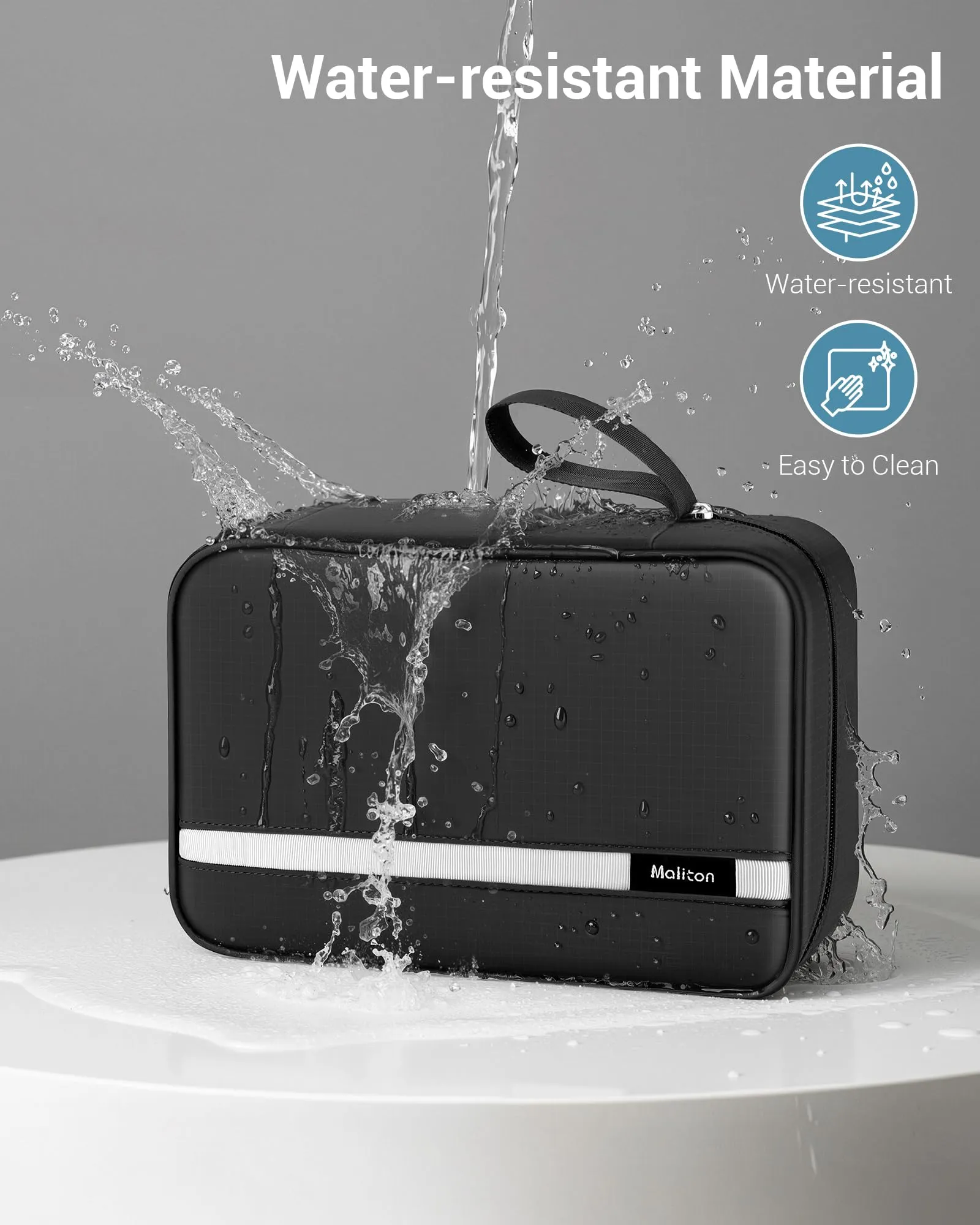 Maliton Beauty Case da Viaggio per Uomo e Donna, Borsa da Toilette Impermeabile da Appendere con 4 Scomparti, Nero - immagine 4