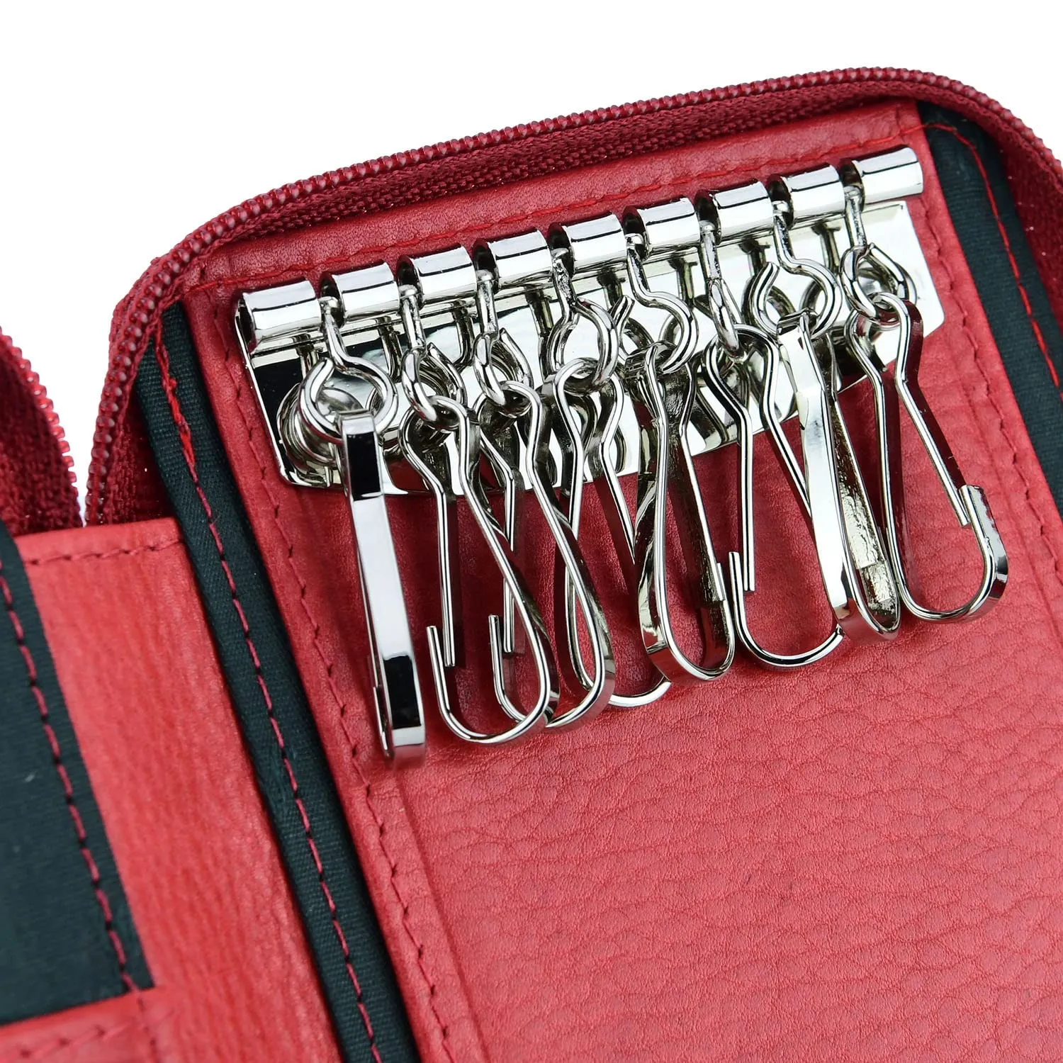 CM Conte Massimo Portachiavi in Vera Pelle con Cerniera, Ganci e Tasche, Rosso Grande - immagine 2