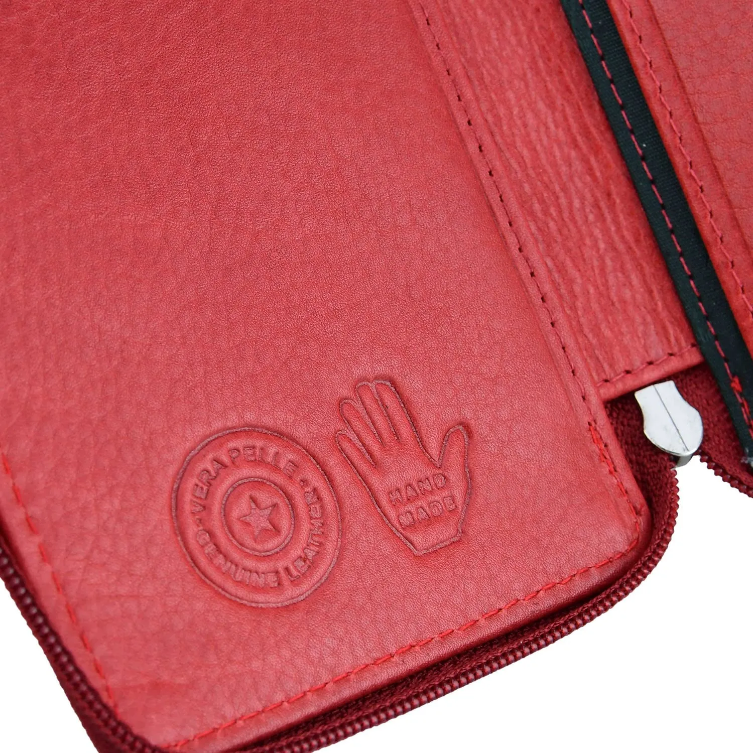 CM Conte Massimo Portachiavi in Vera Pelle con Cerniera, Ganci e Tasche, Rosso Grande - immagine 6