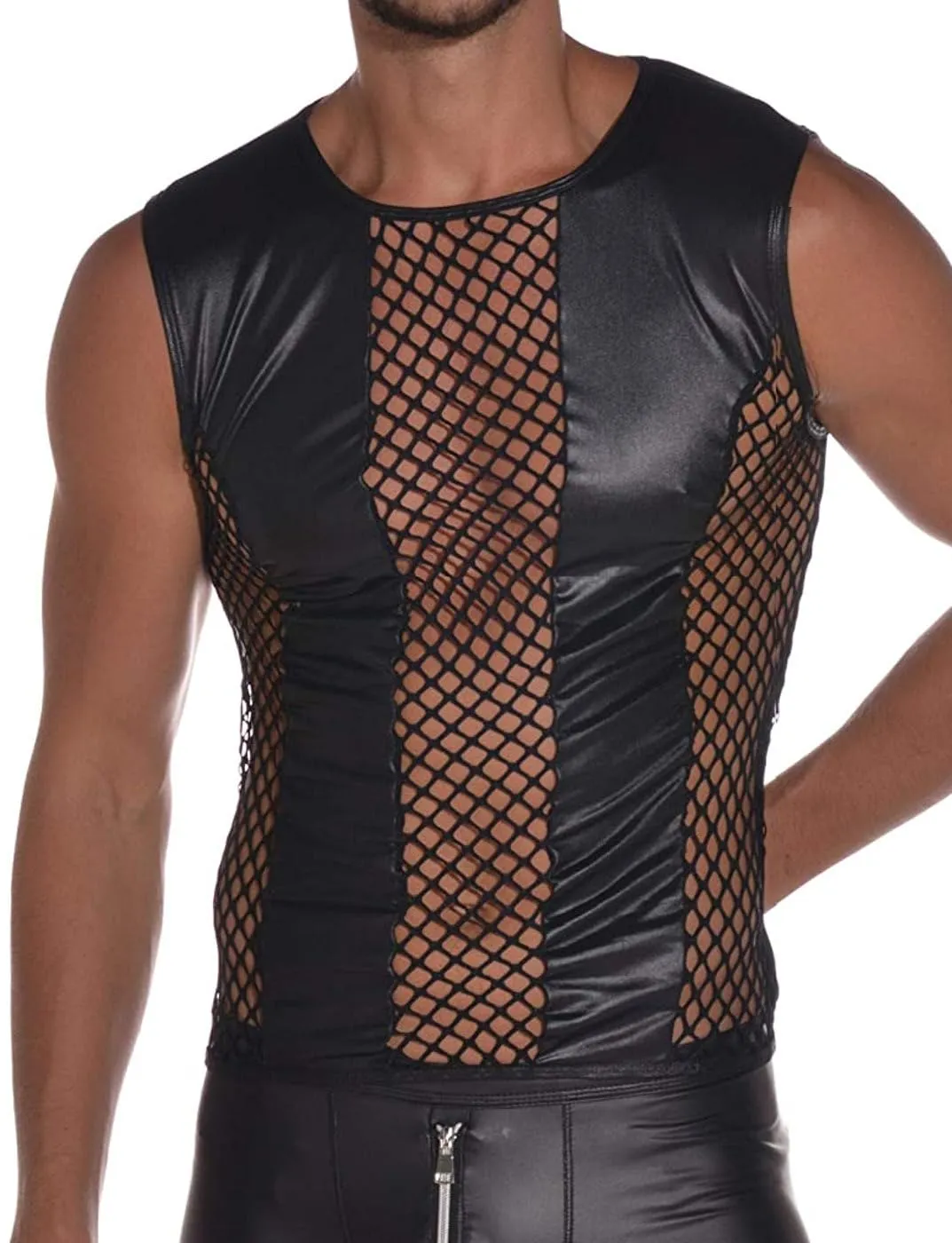 Verano Top simile al lattice senza maniche con inserti in rete, Nero, 54 - immagine 1